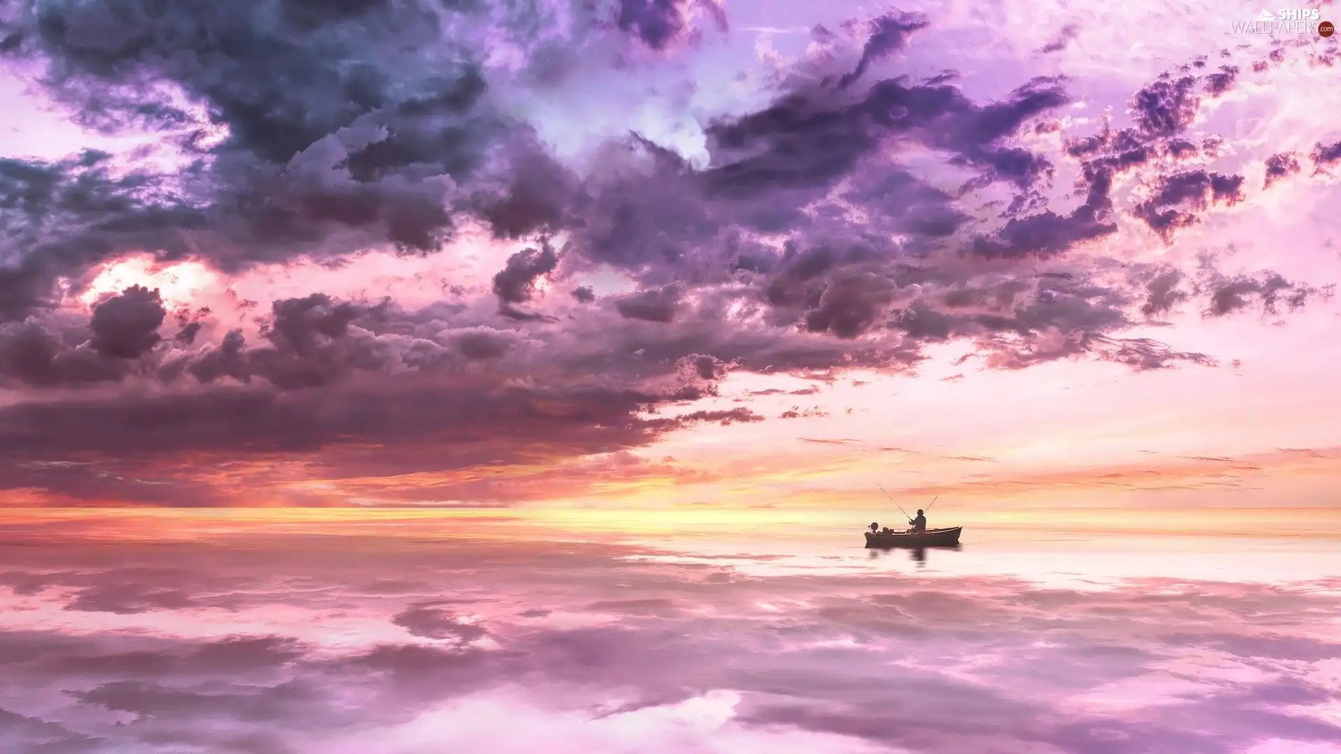 angler, Boat, clouds, lake, Sky