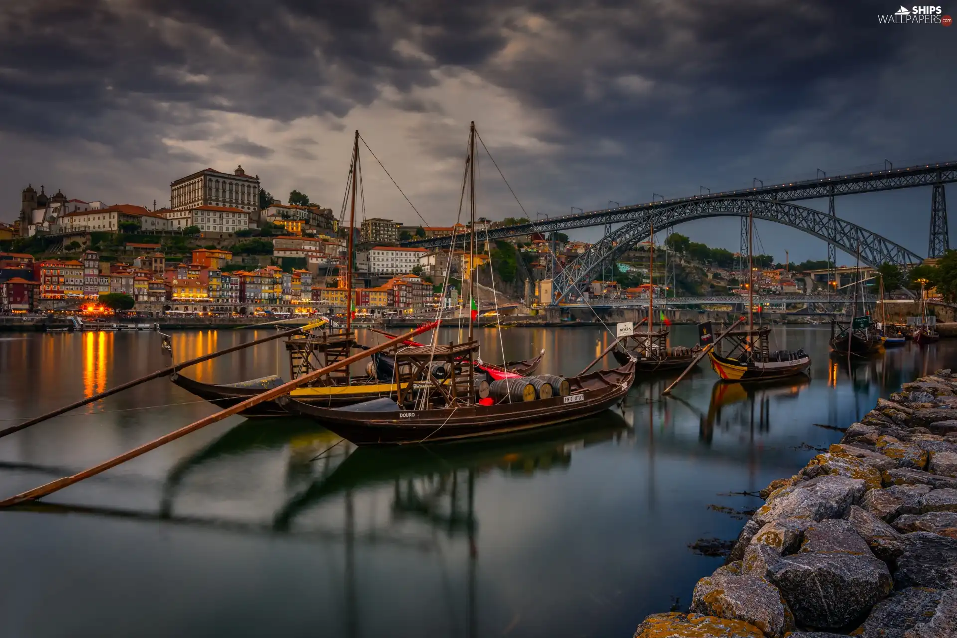 Douro River, Portugal, Bridge Ponte House Luís I, Houses, Boats, Porto