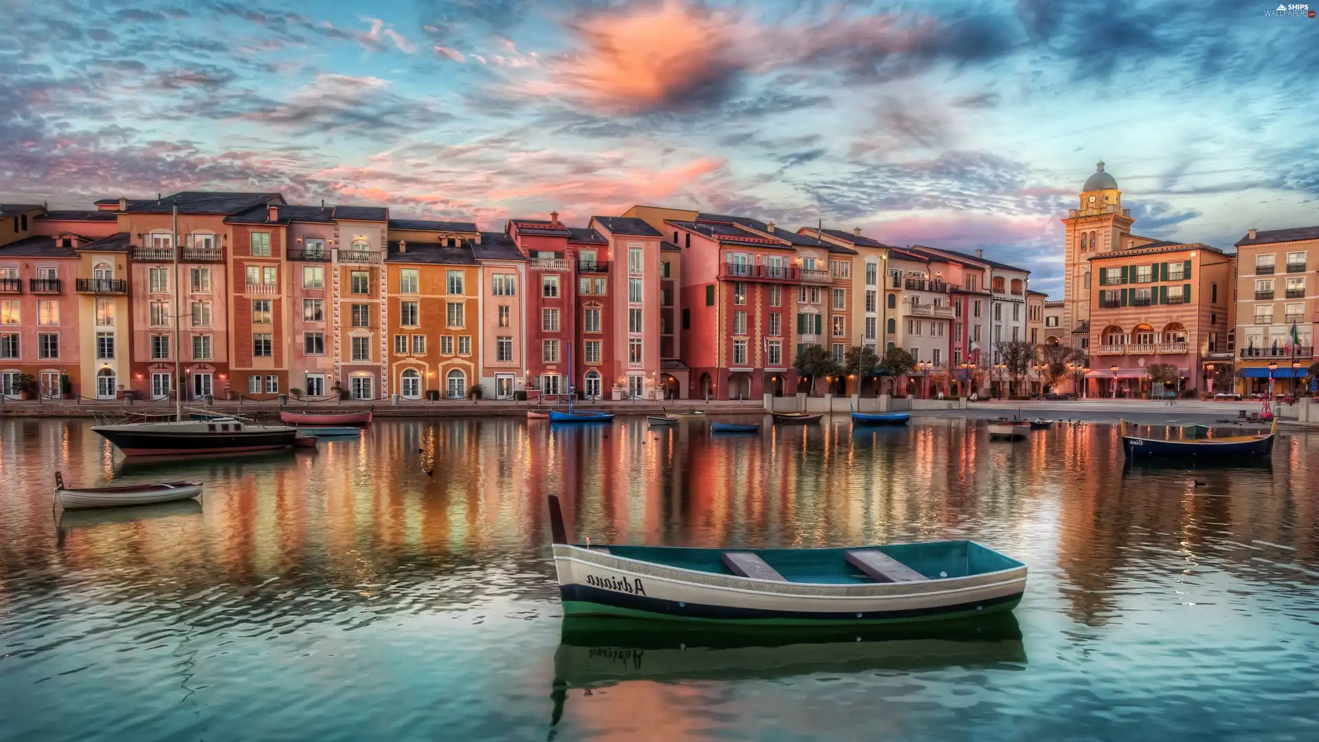 Boats, port, Portofino, apartment house, Town