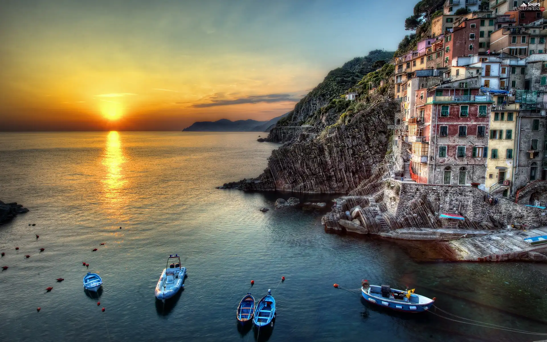 Riomaggiore, Italy, sea, boats, Houses