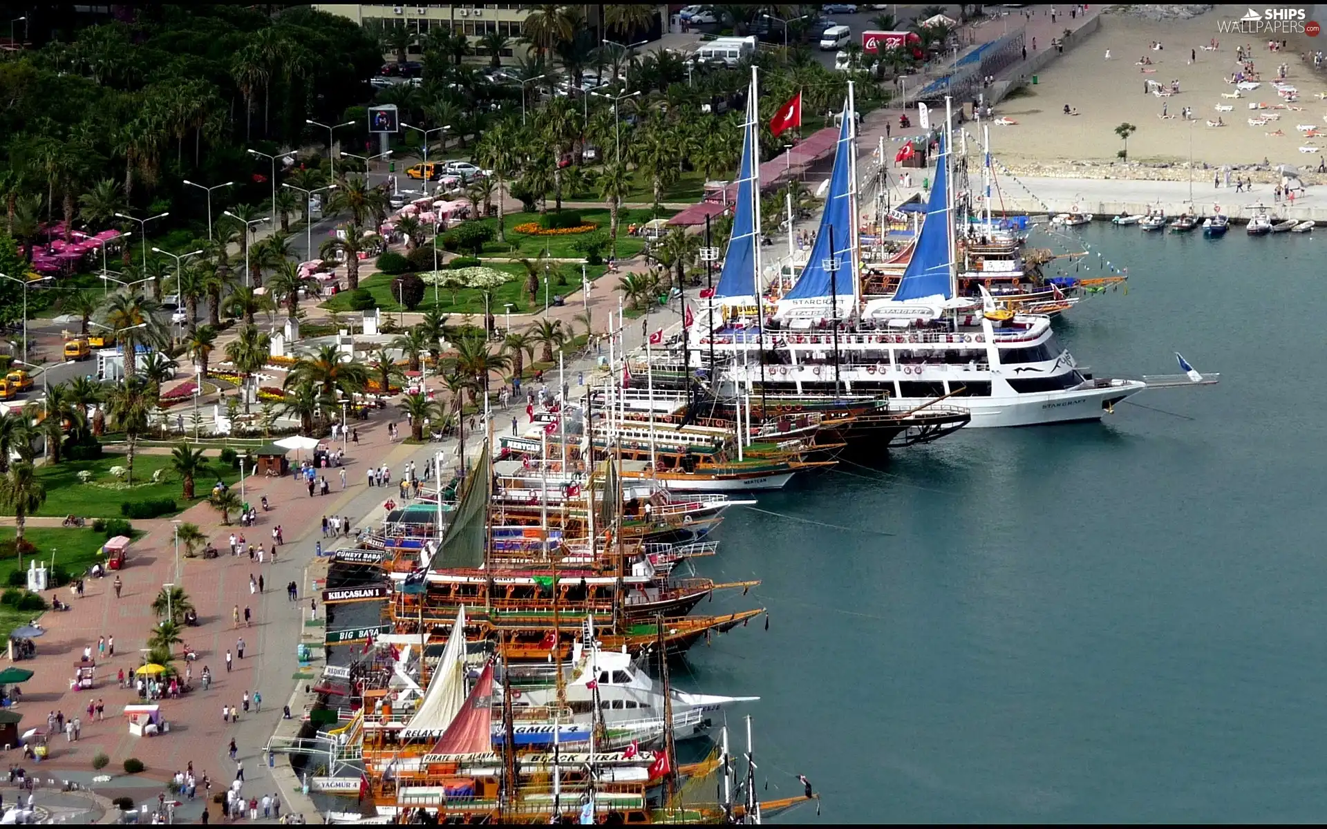 Harbour, sea, boulevard, wharf, Antalya, Yachts, VEGETATION