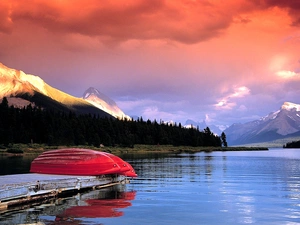 boats, Mountains, lake