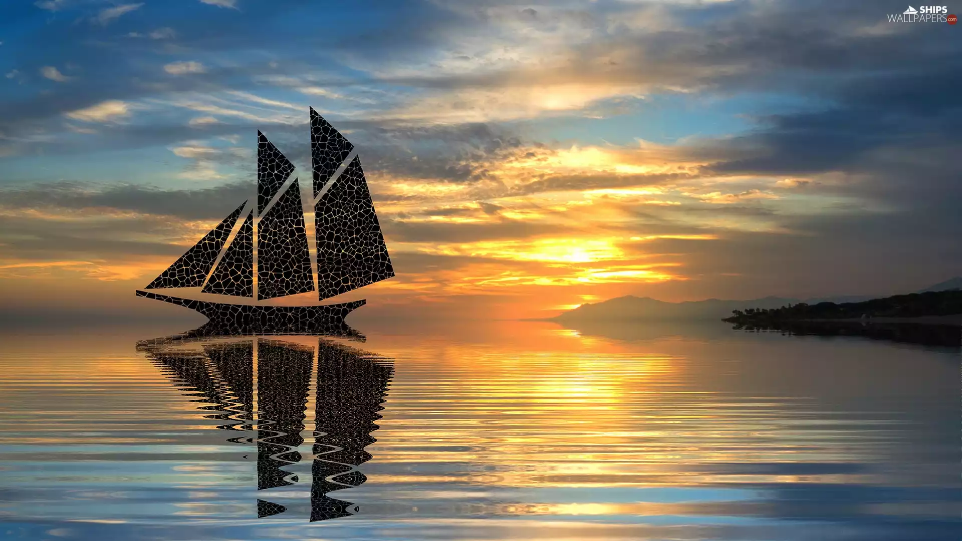 sea, sailing vessel, 2D, Great Sunsets