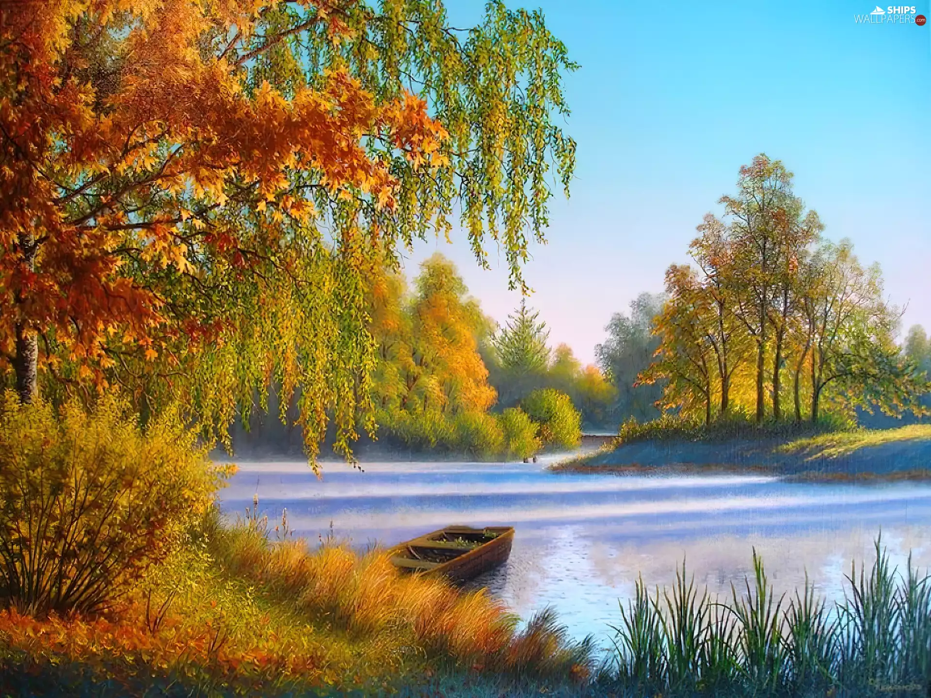 autumn, lake, Boat
