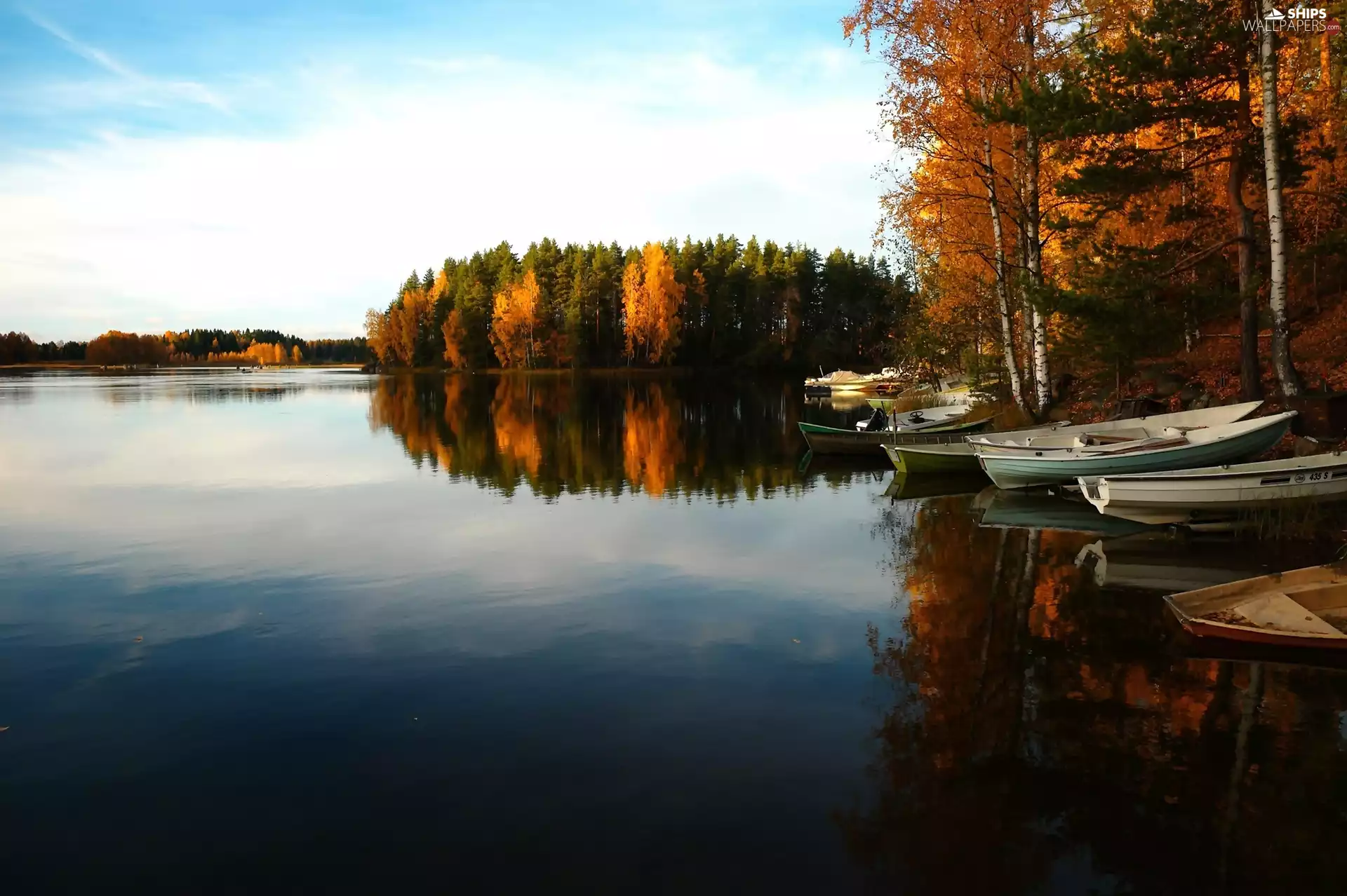 autumn, lake, boats