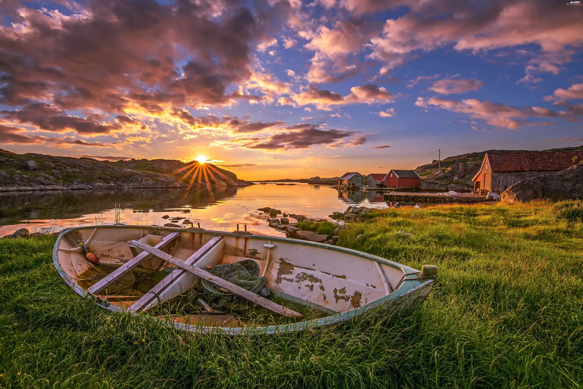 Great Sunsets, River, bath-tub, buildings