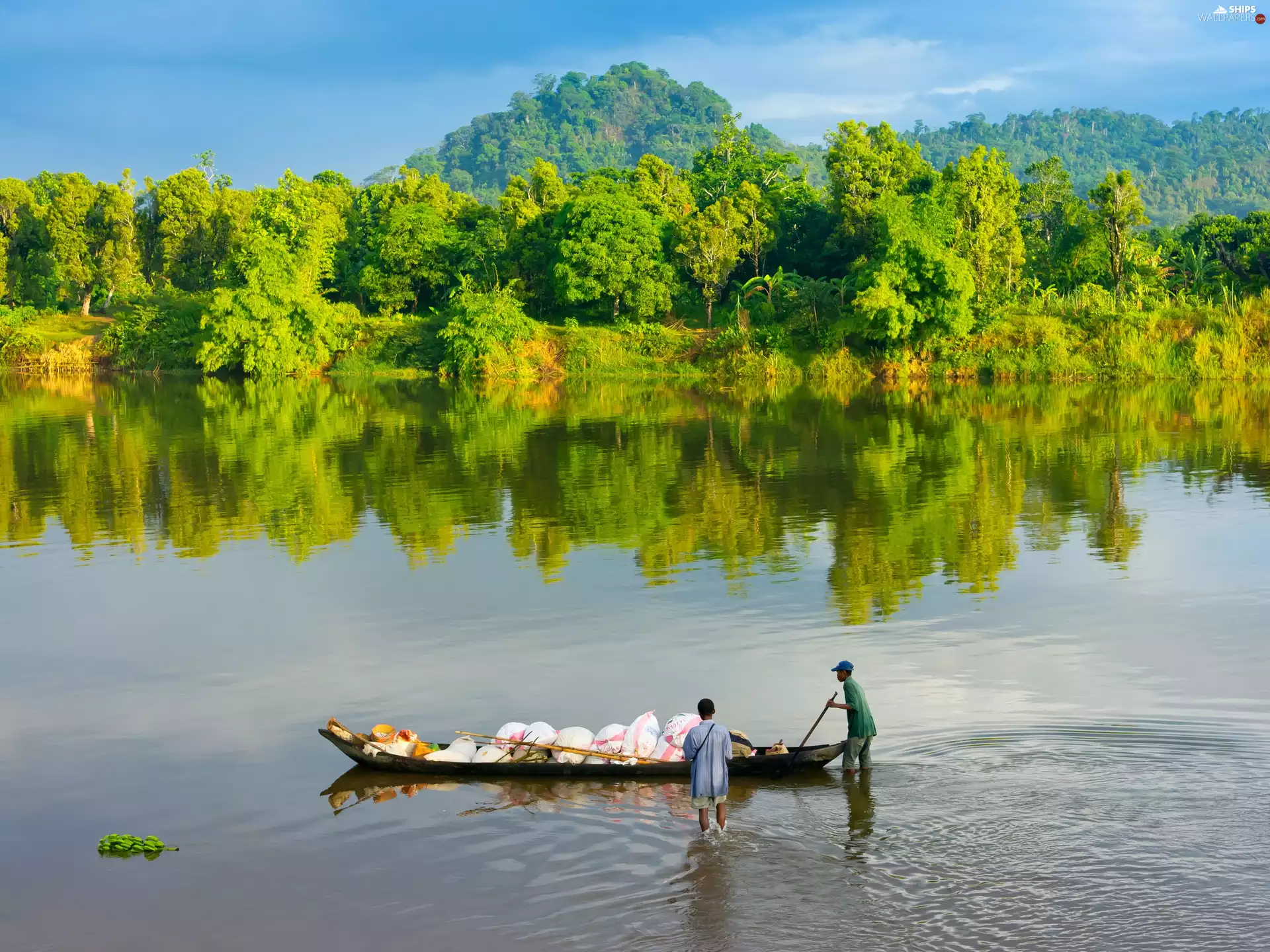 bananas, bags, River, bath-tub, Madagaskar