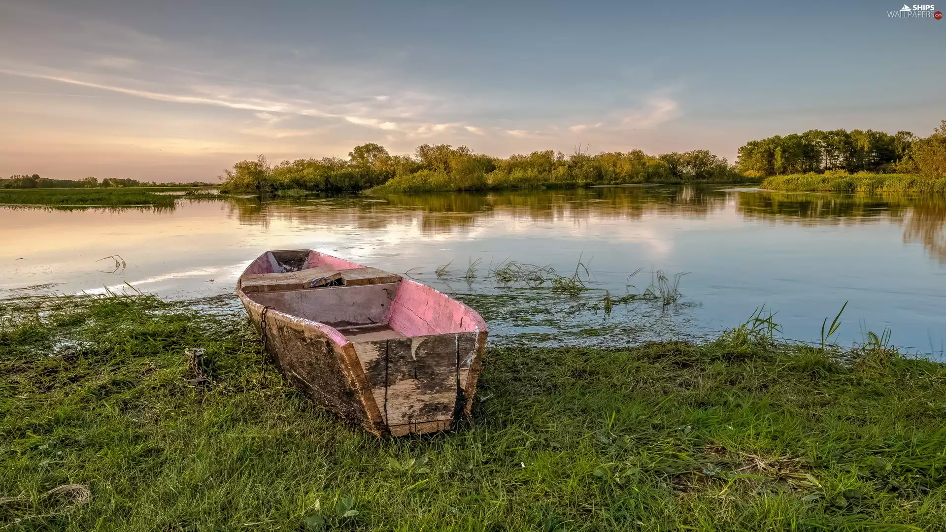 Poland, Biebrza River, lagoon, Boat