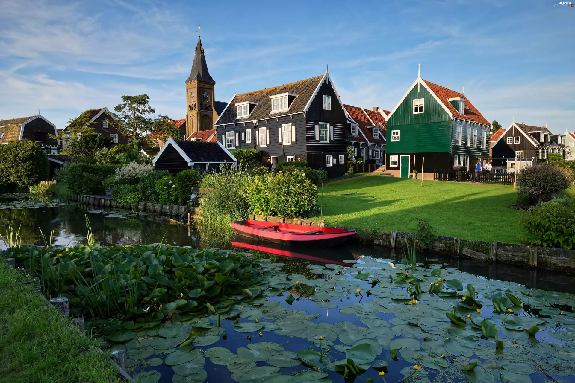 Netherlands, Boat, Houses, Pond - car