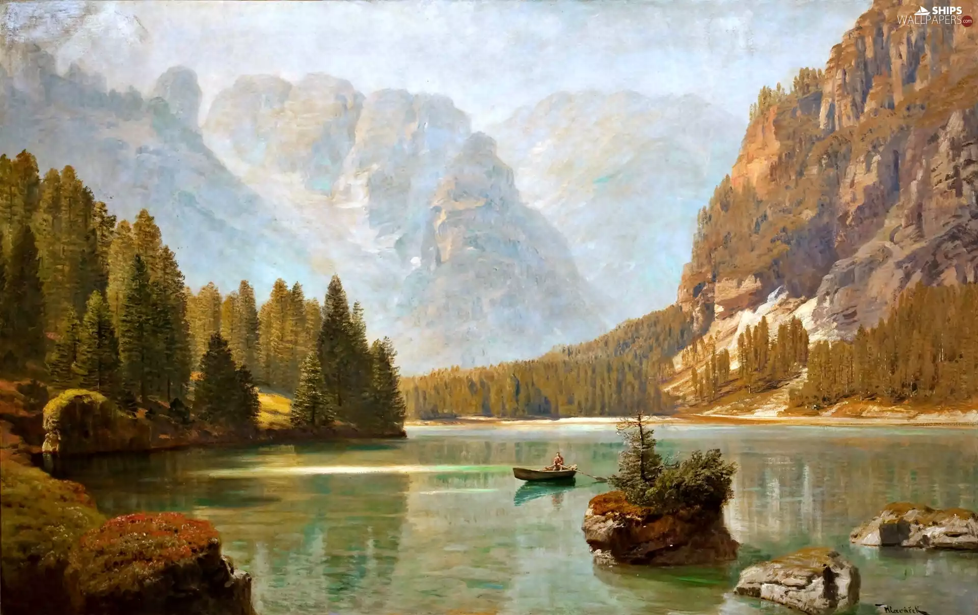 In Boat, lake, a man