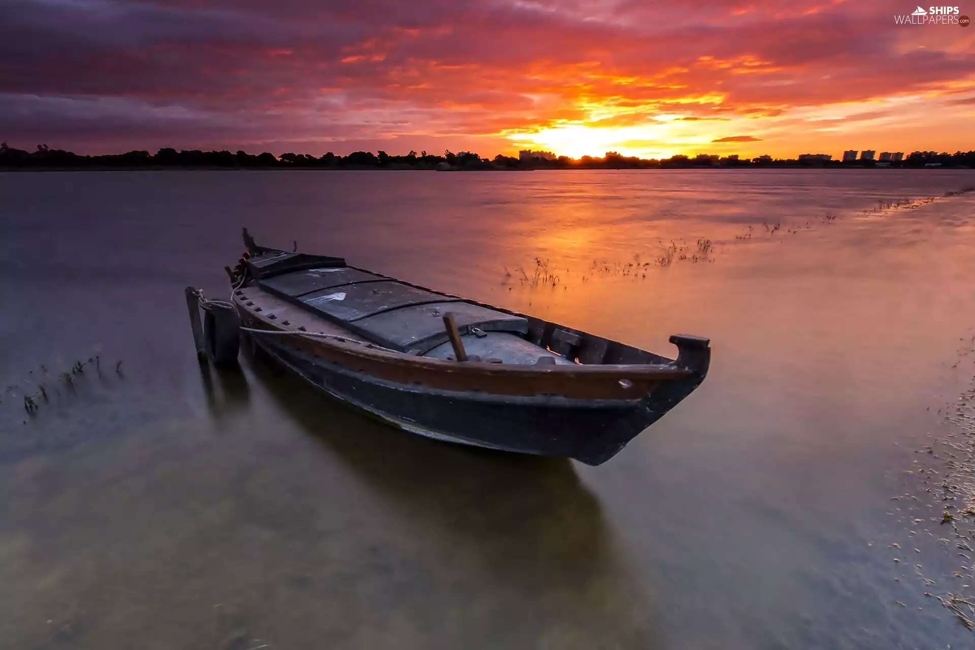 lake, Great Sunsets, Boat