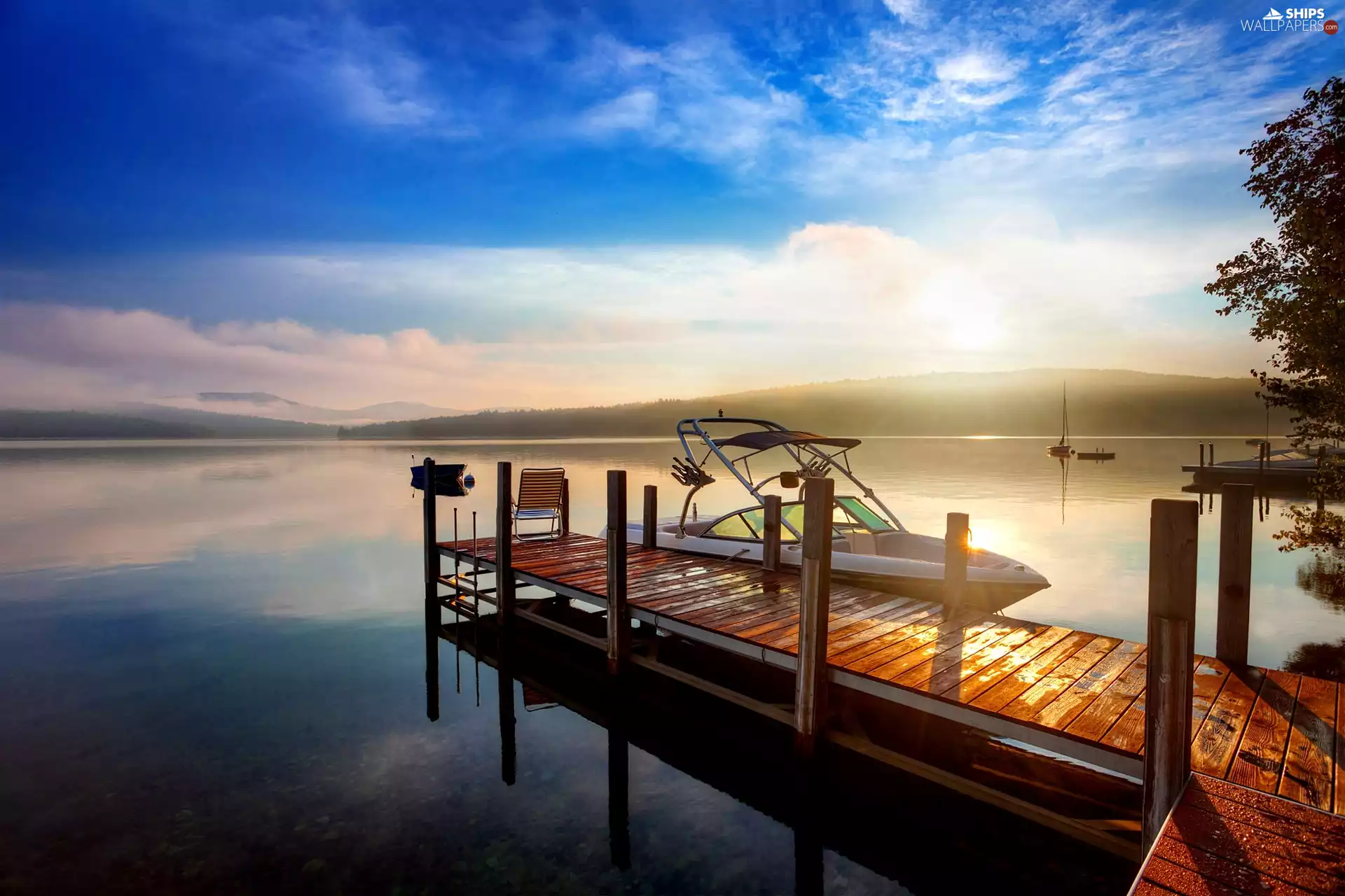 Platform, Boat, morning, Fog, Sunrise