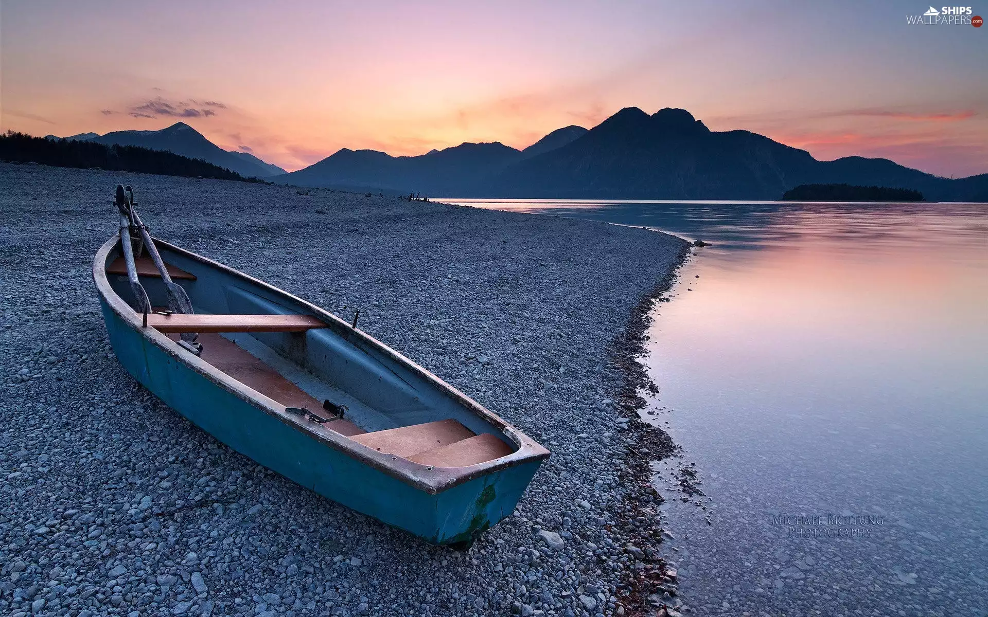 Boat, lake, Mountains