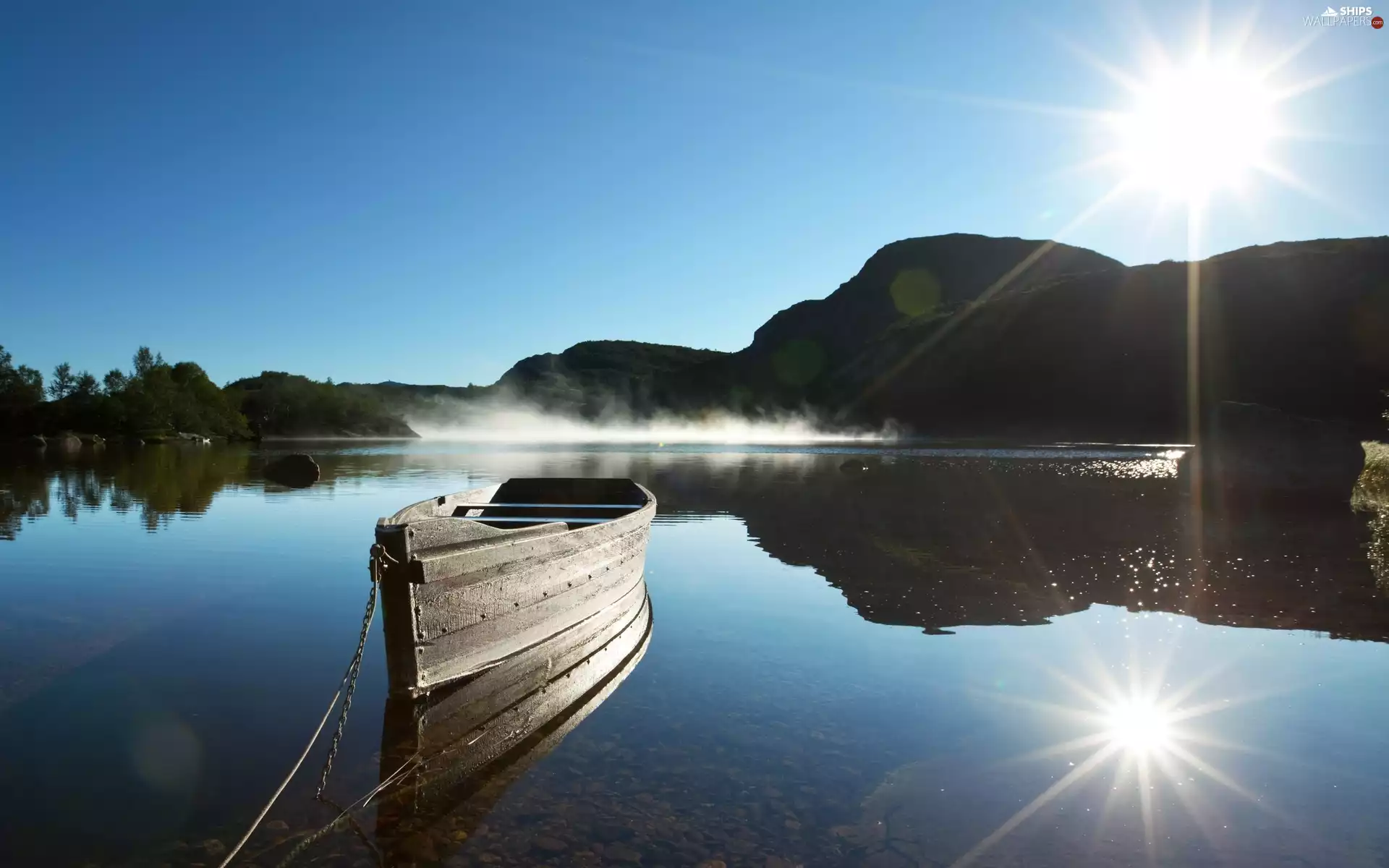 lake, rays of the Sun, The Hills, Boat