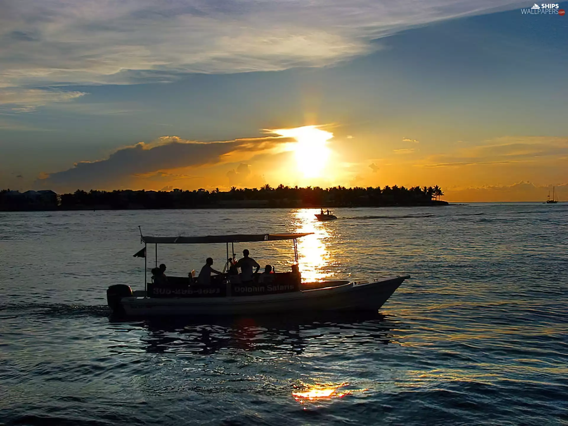 sea, west, sun, Boat