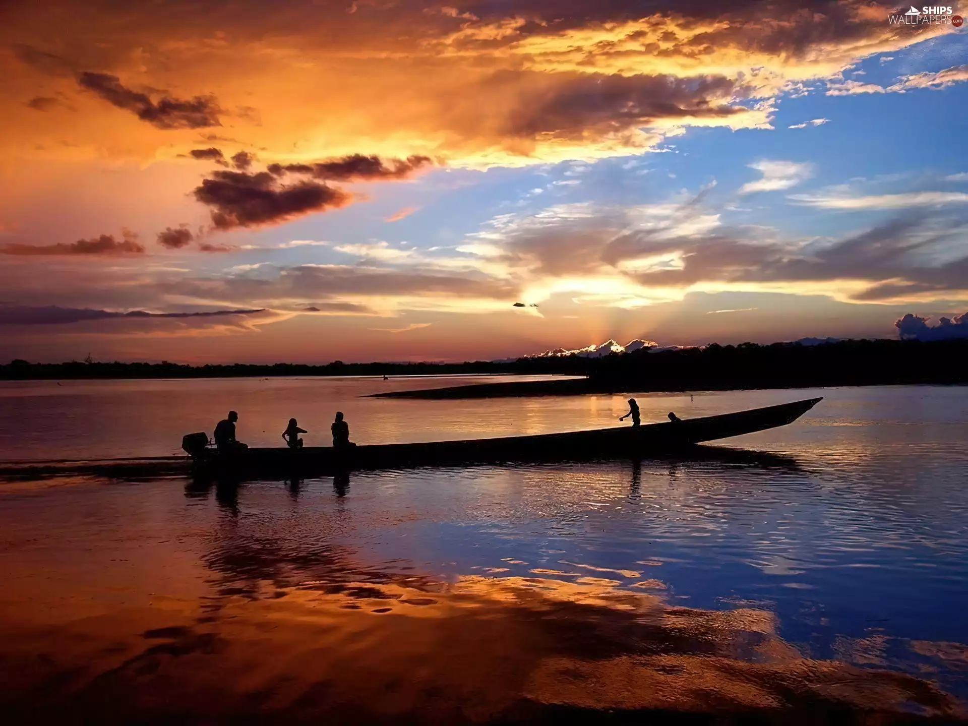 sea, west, sun, Boat