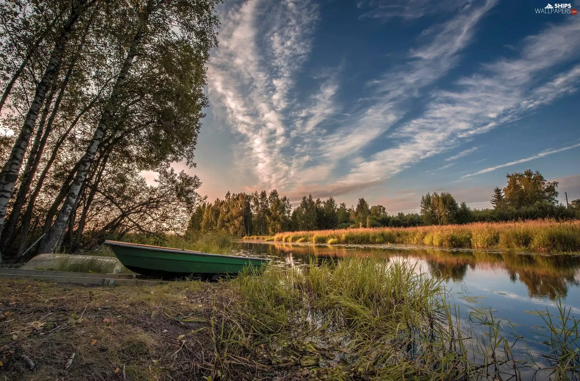 River, Boat, trees, viewes, autumn