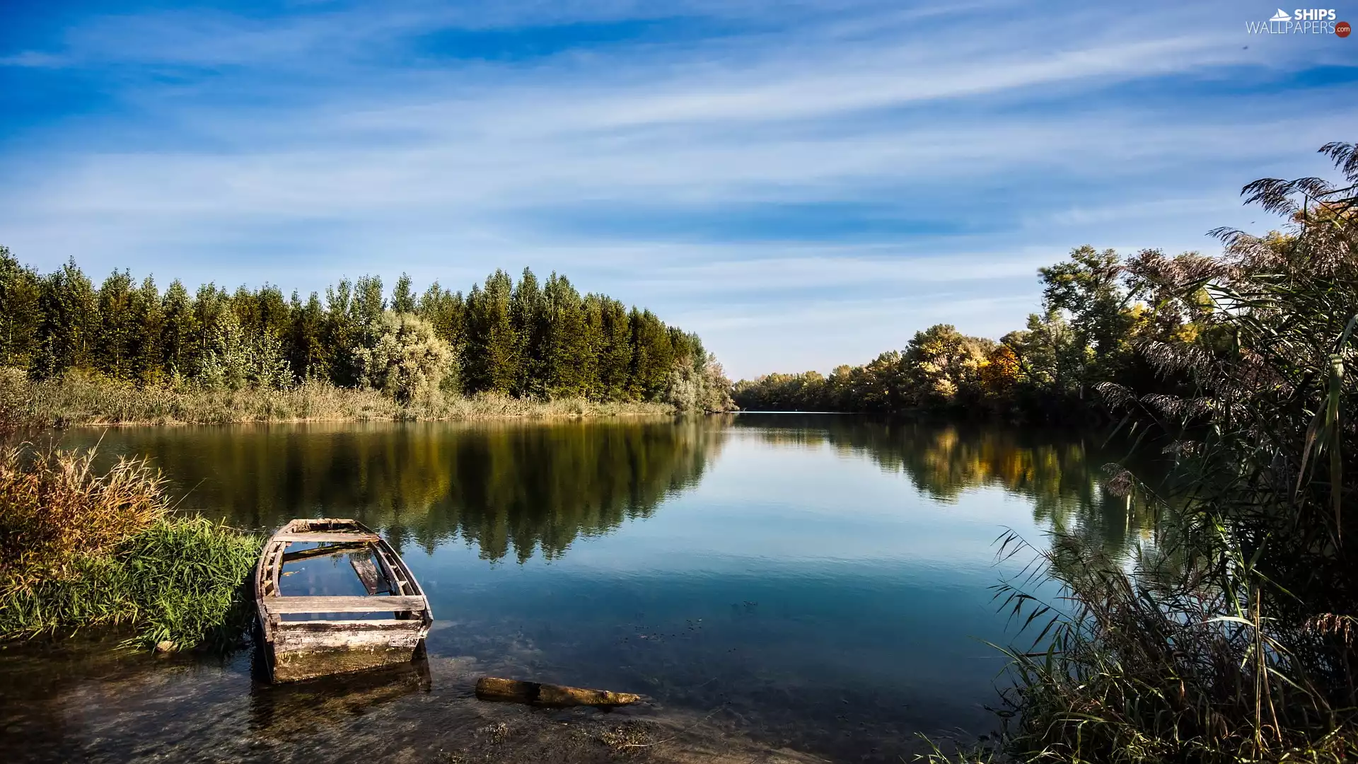 coast, Boat, trees, viewes, lake
