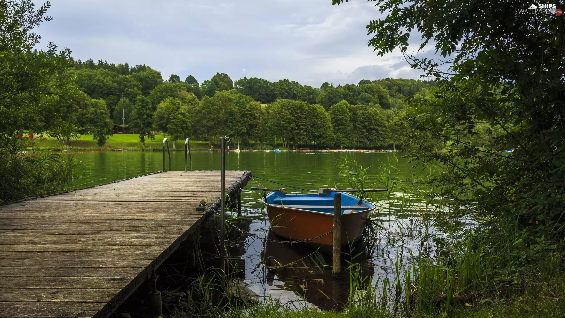 Platform, Boat, trees, viewes, lake