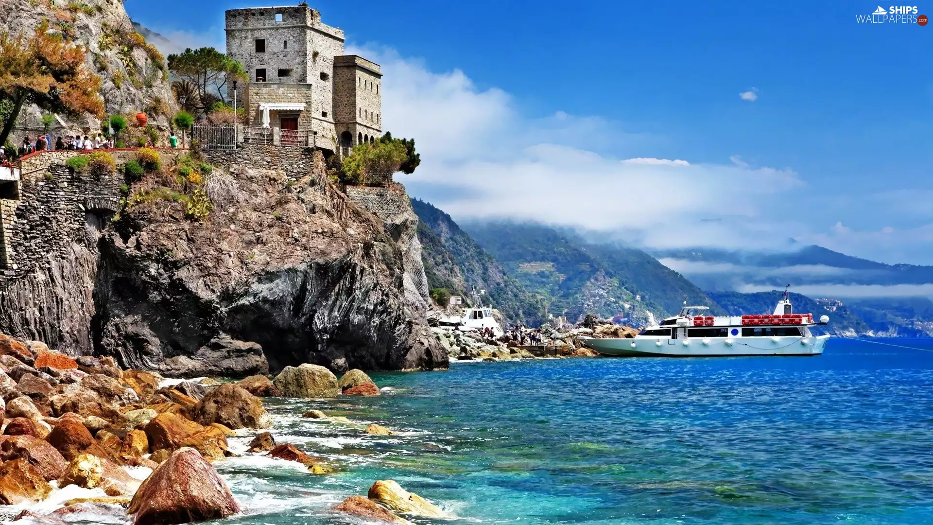 ruins, Boats, Coast, Stones, sea
