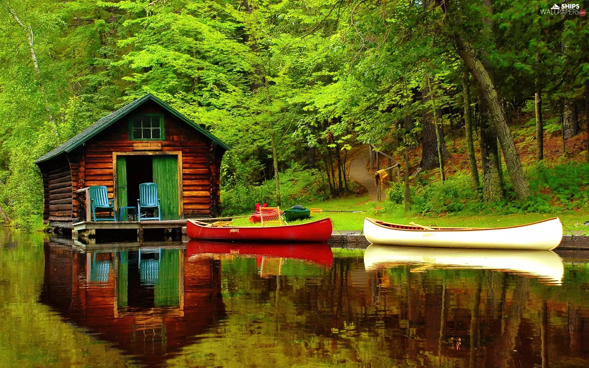 lake, Home, forest, boats