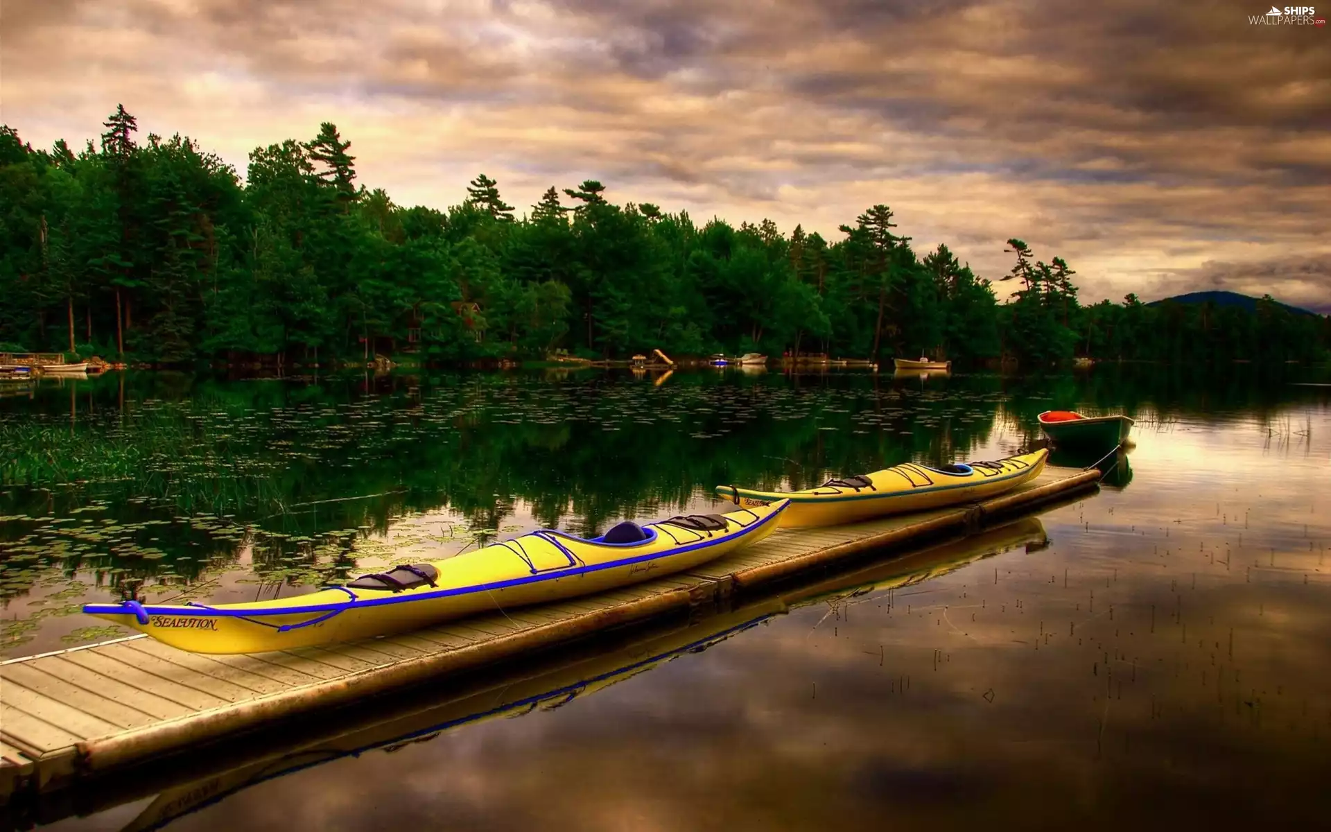 lake, Platform, HDR, boats