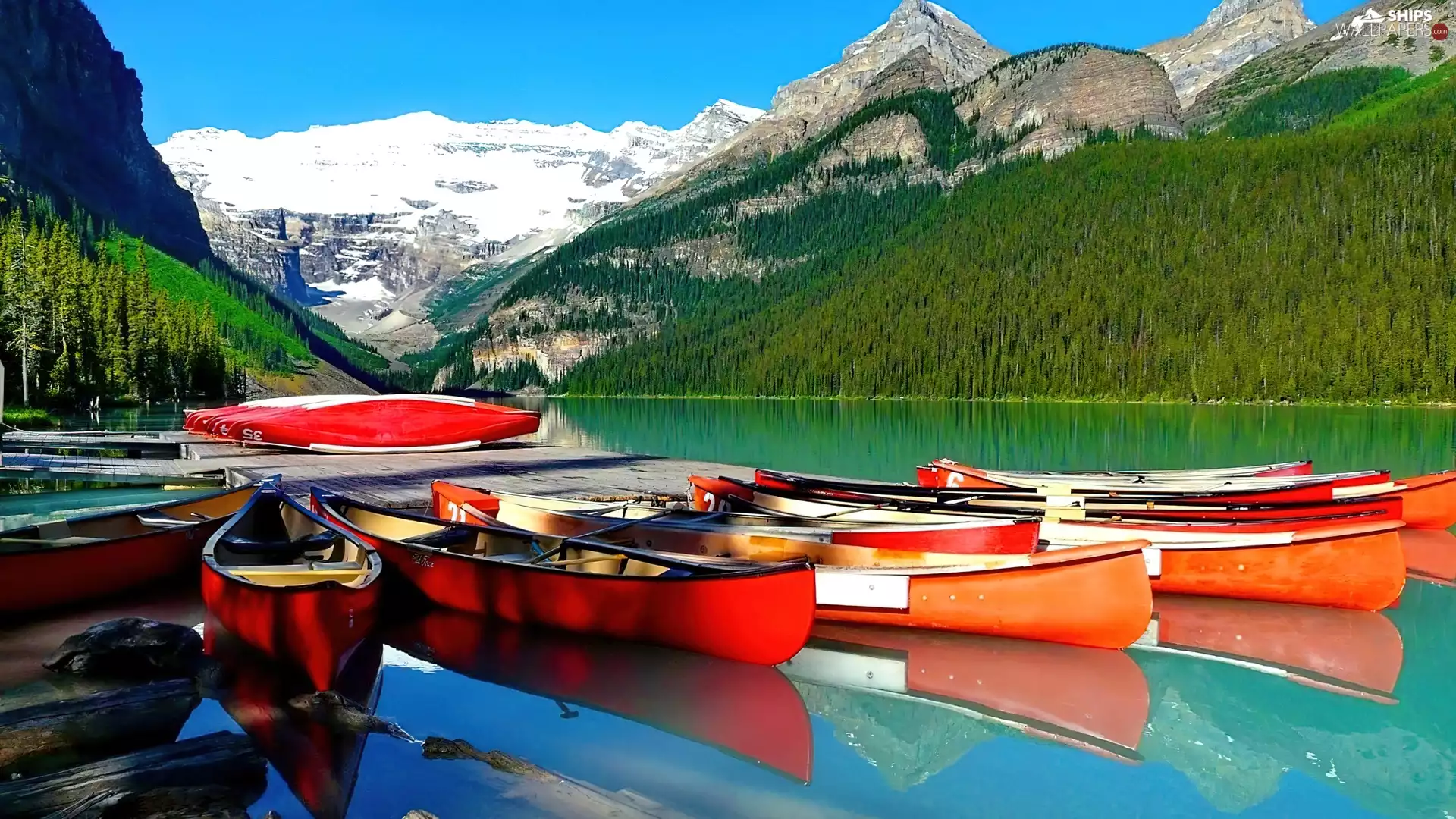 boats, Mountains, lake