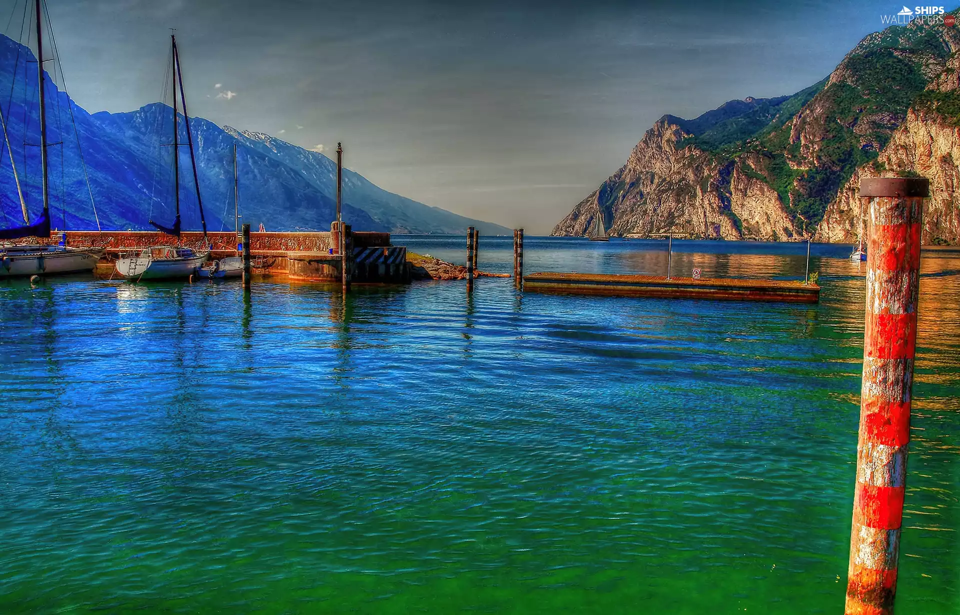 boats, Mountains, lake