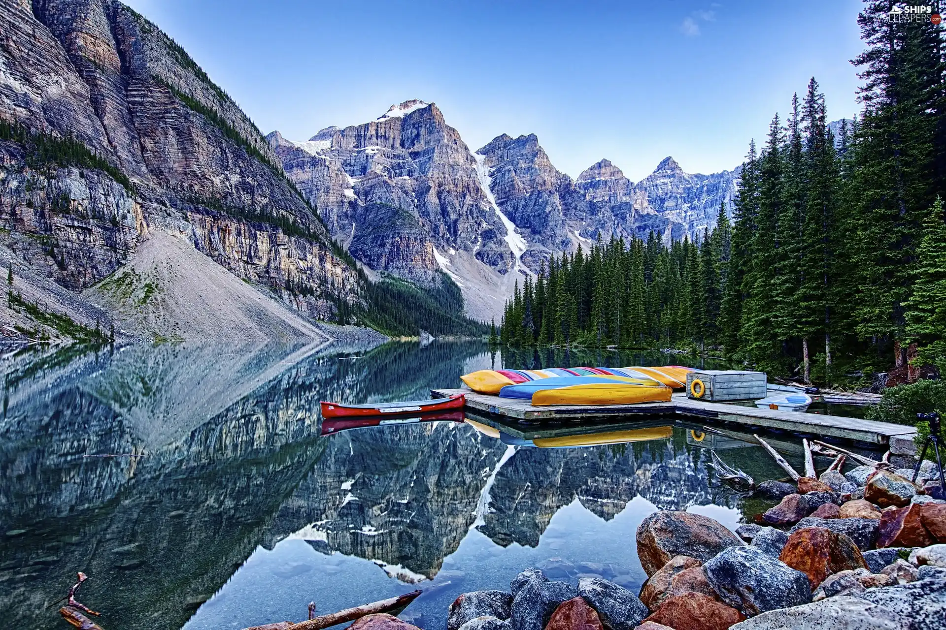 Mountains, Stones, Boats, Park