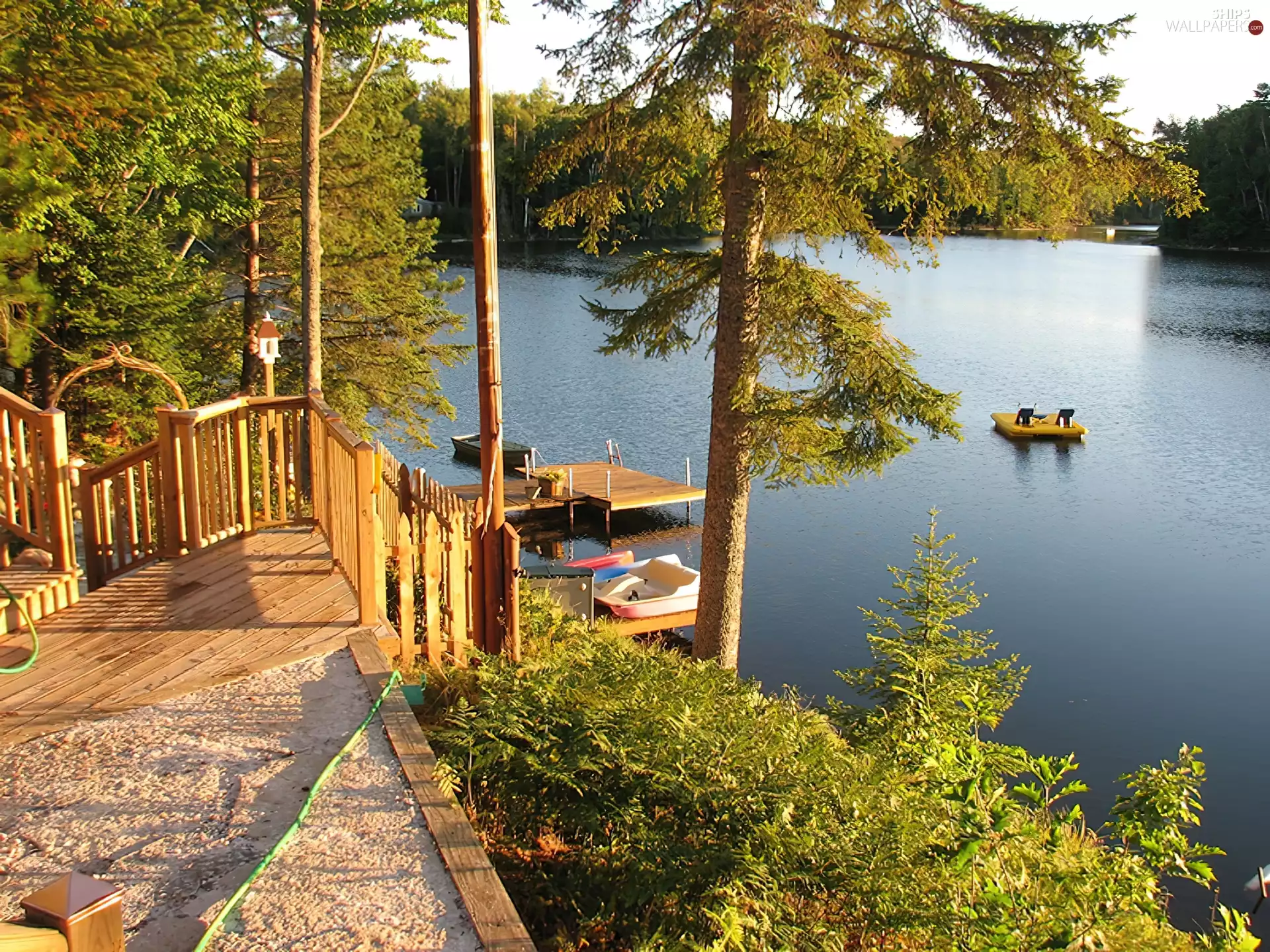 boats, lake, Platform