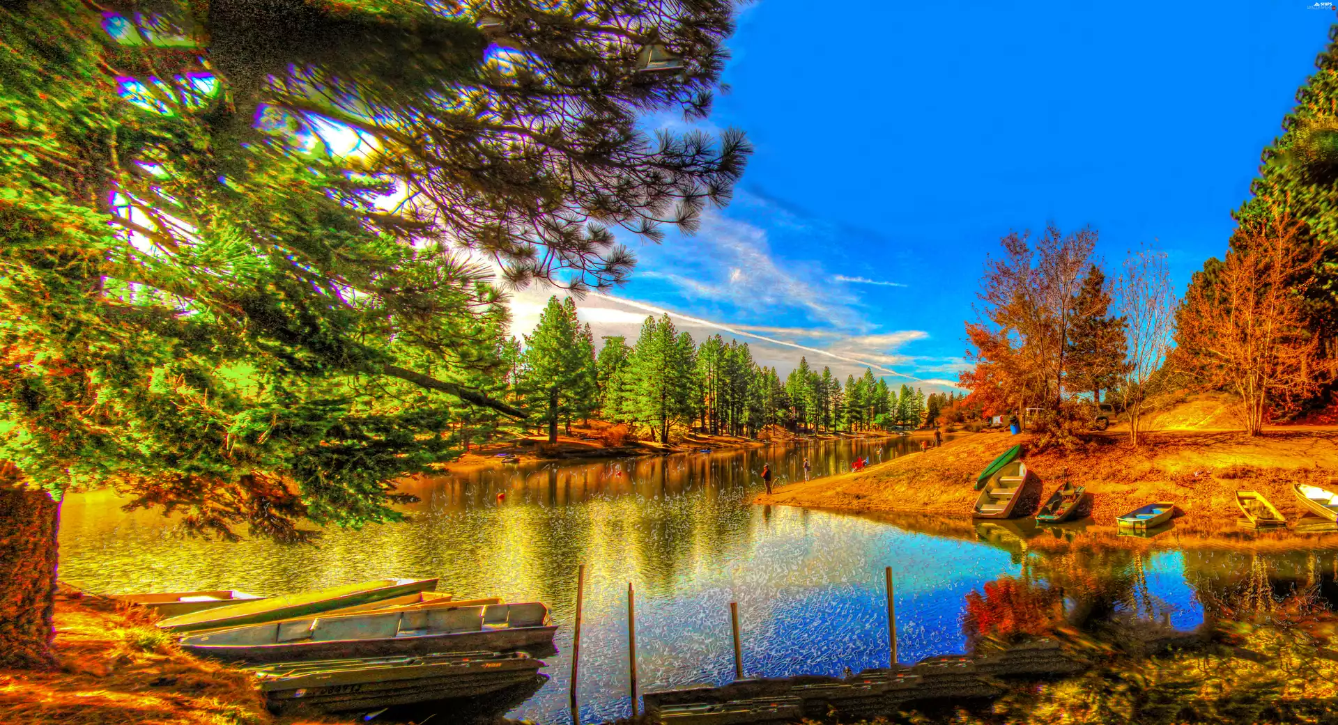 boats, autumn, River