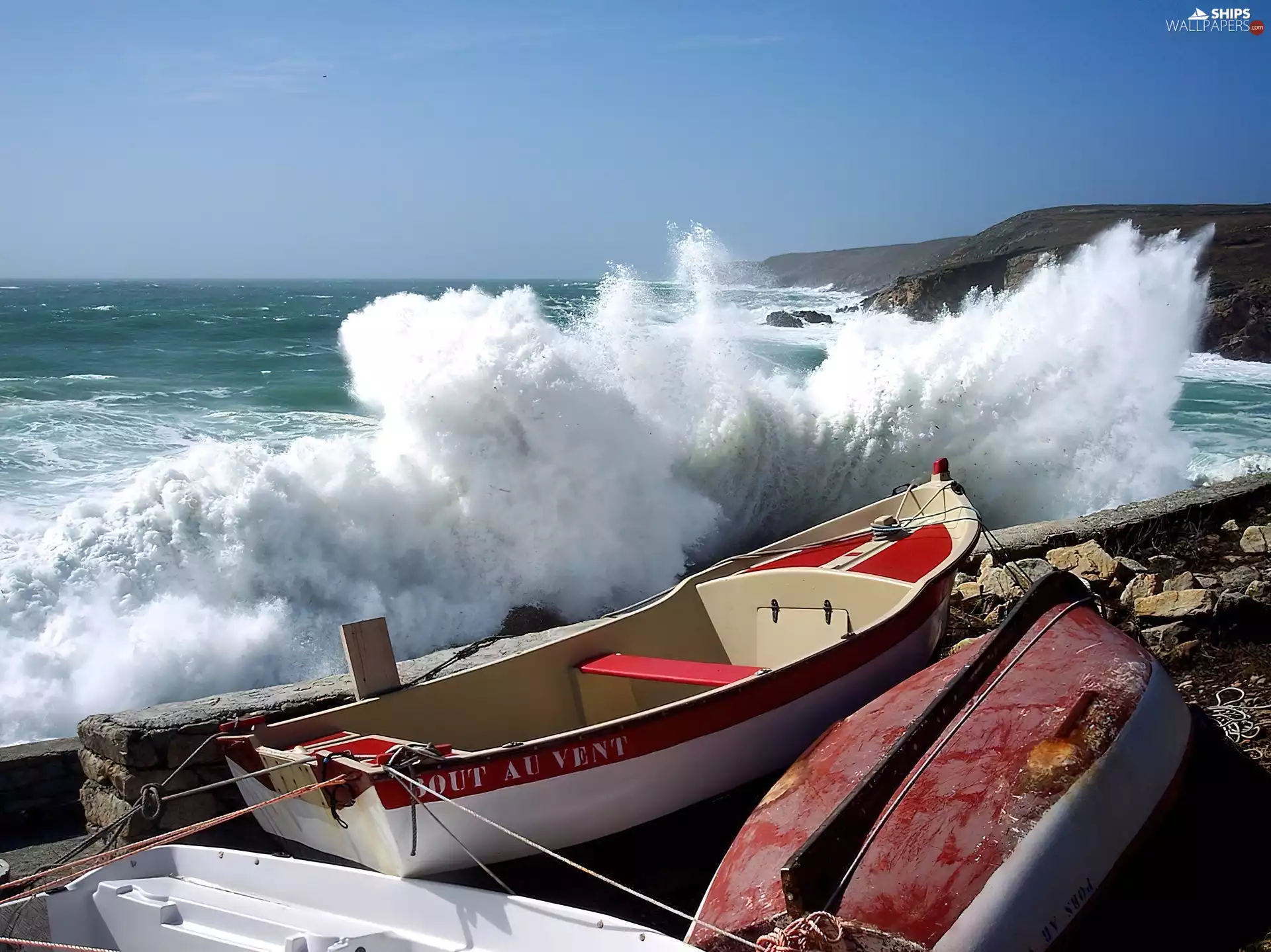boats, sea, Storm