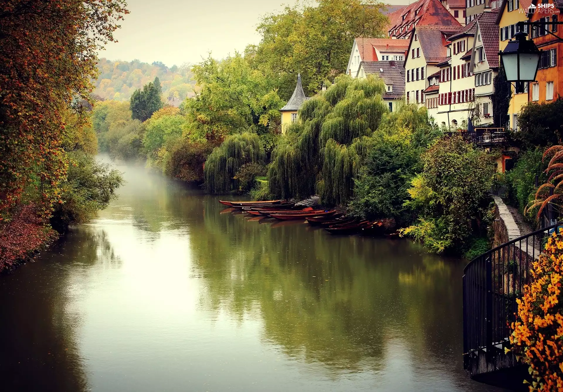 Town, River, Germany, boats