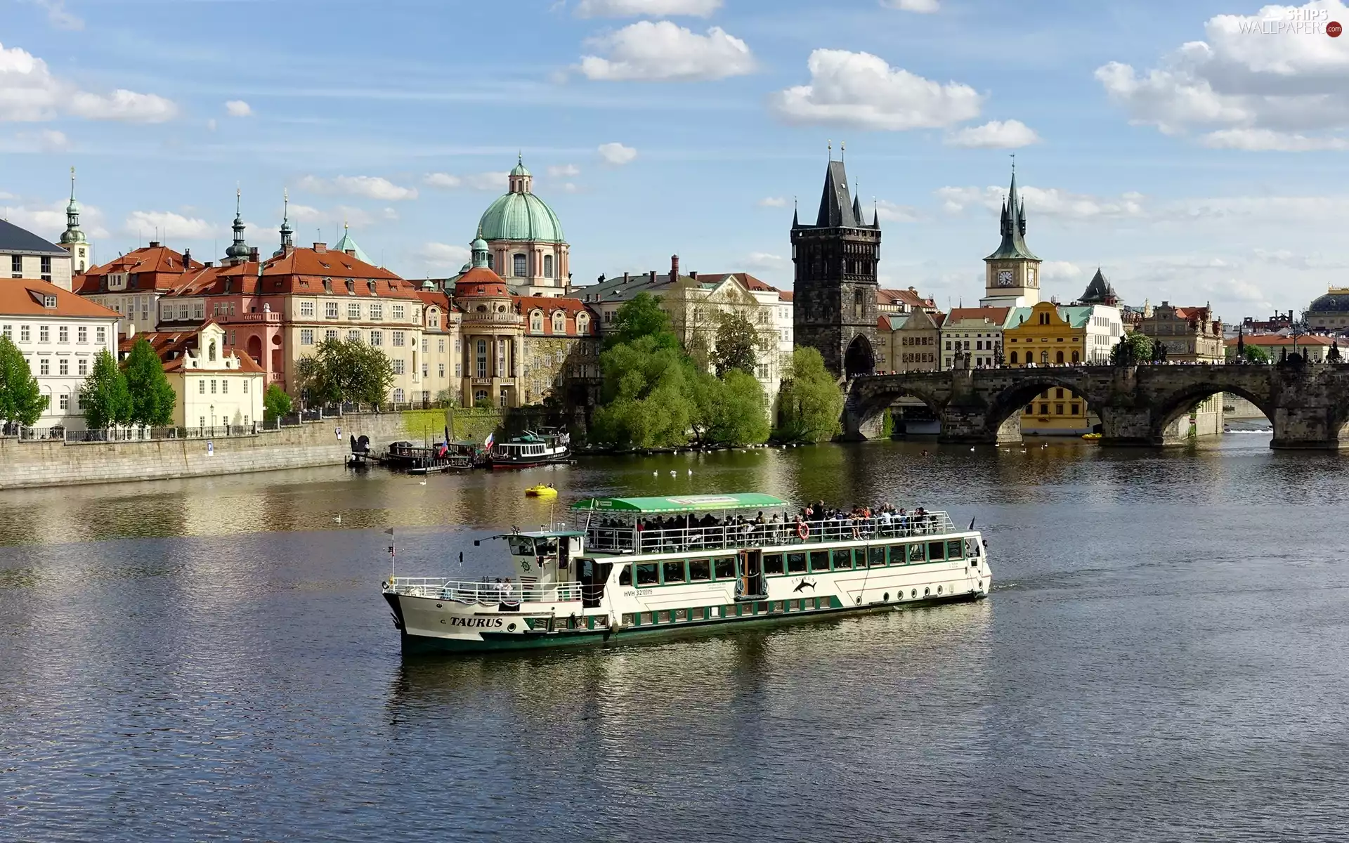 cruise, buildings, bridge, Ship, River
