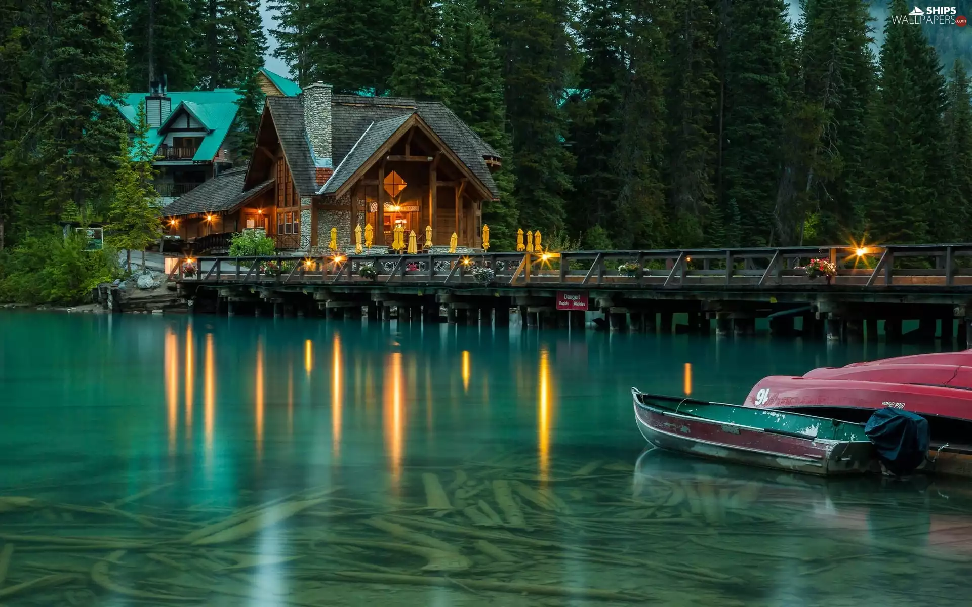Restaurant, Canada, boats, bridge, lake