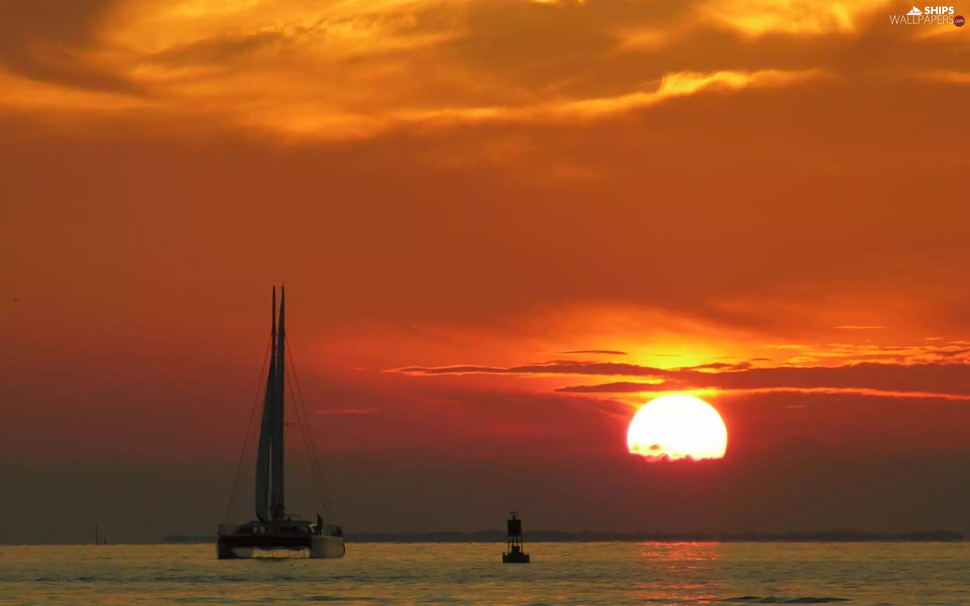 sea, west, sun, Catamaran