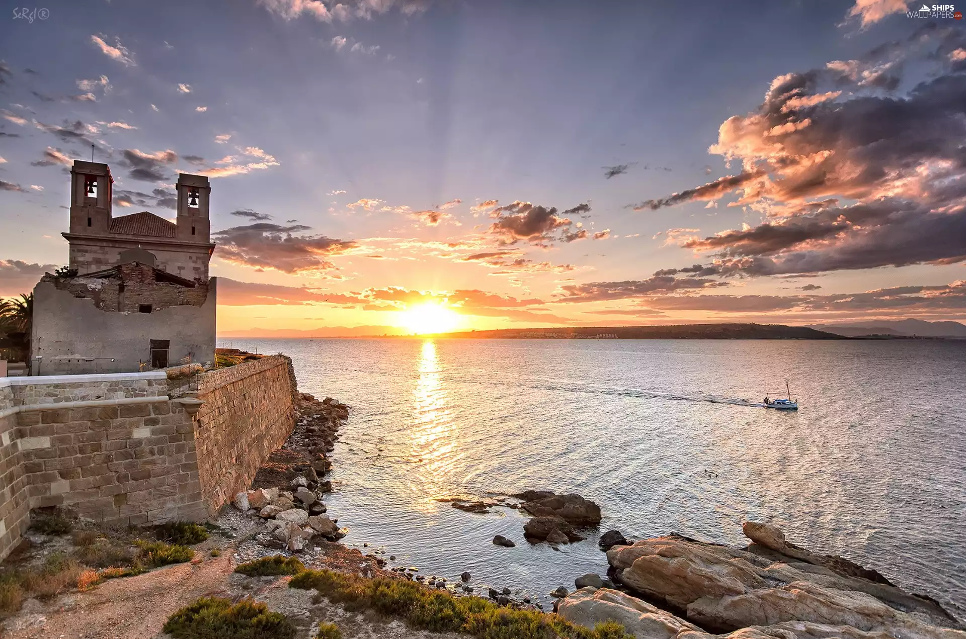 Rocks, sea, Sunrise, Church, Stones, bath-tub