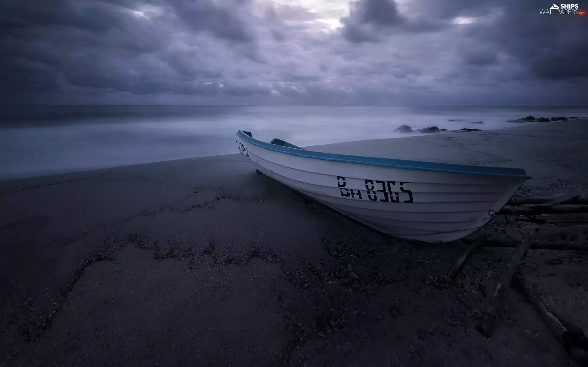 Sand, clouds, Boat, coast, sea