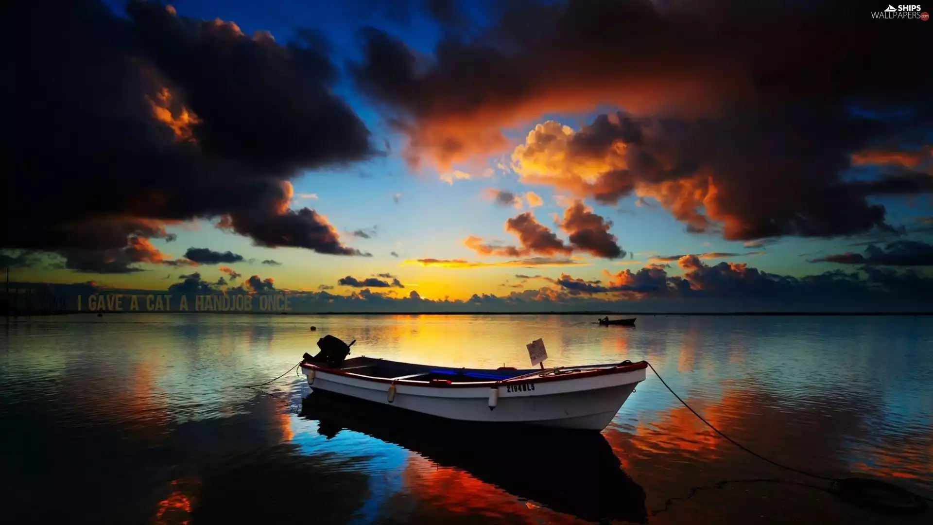 color, lake, Boat, clouds