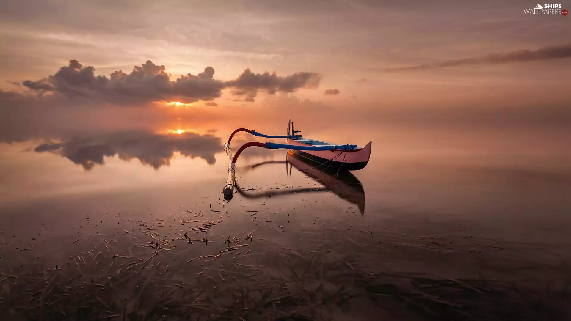 Boat, clouds, Great Sunsets, sea