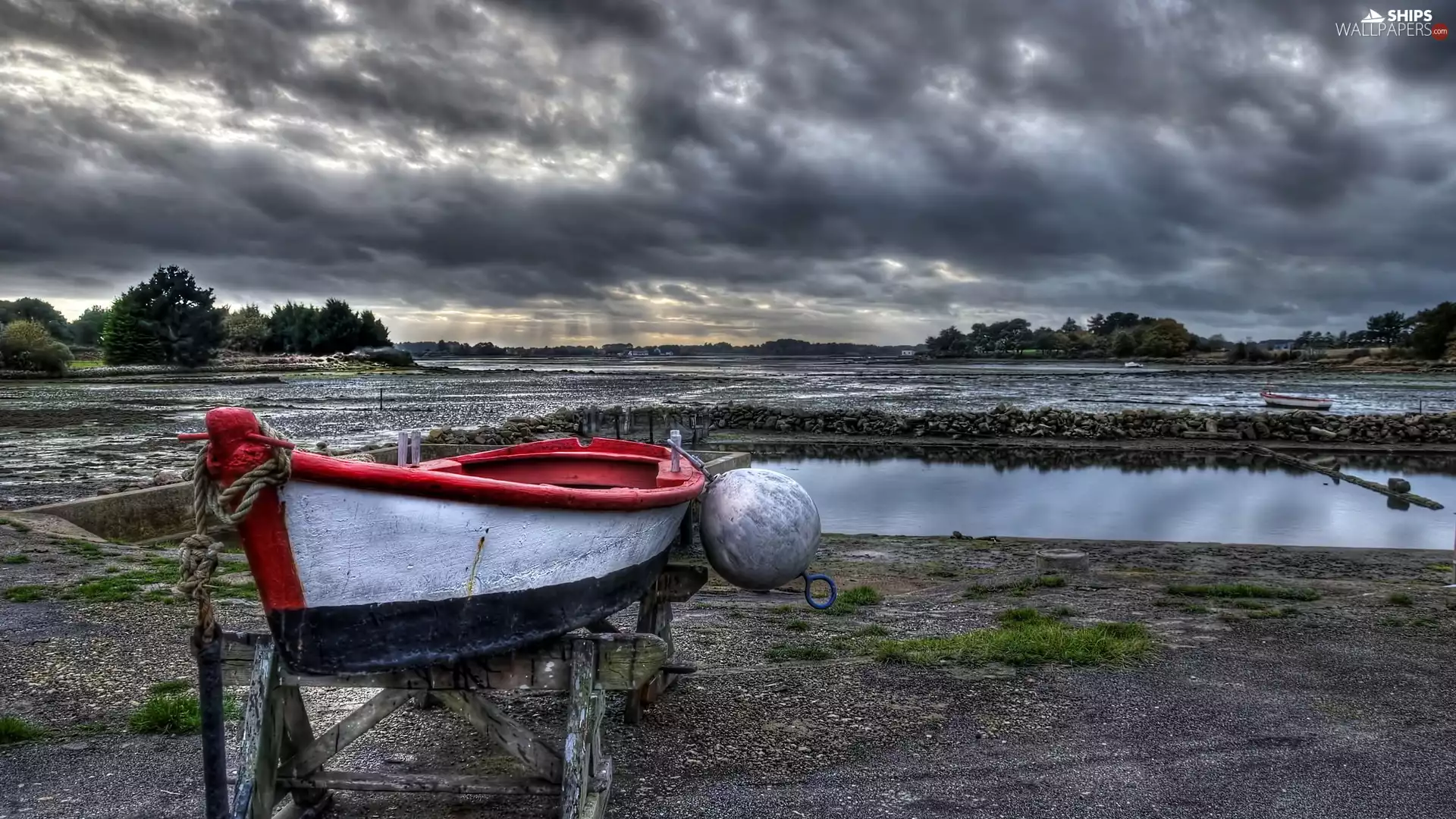 clouds, Boat, lake