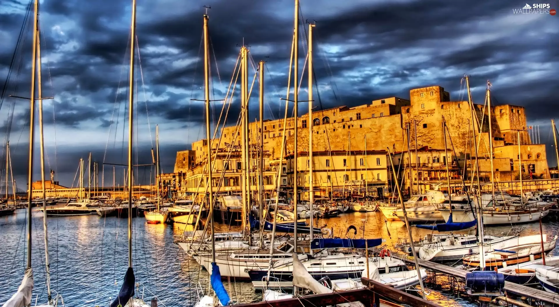 sea, clouds, marine, Yachts, port