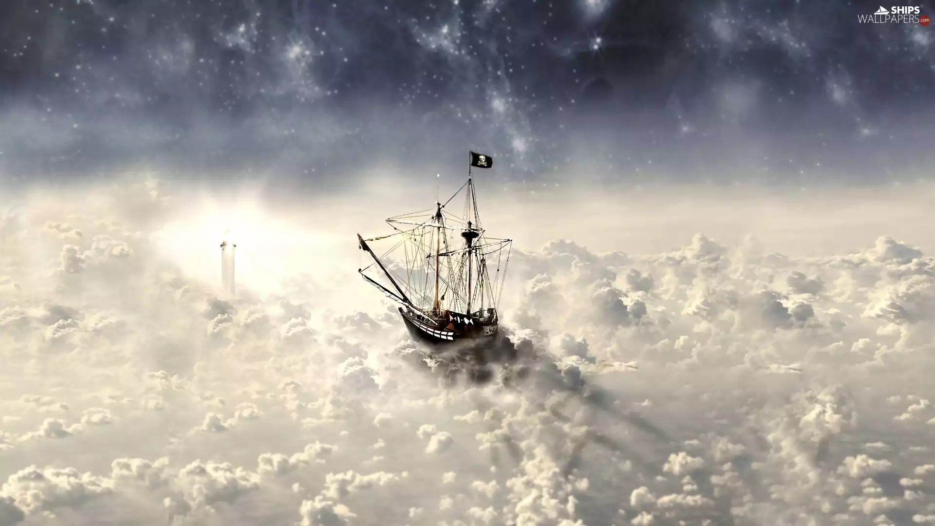 clouds, fantasy, Ship