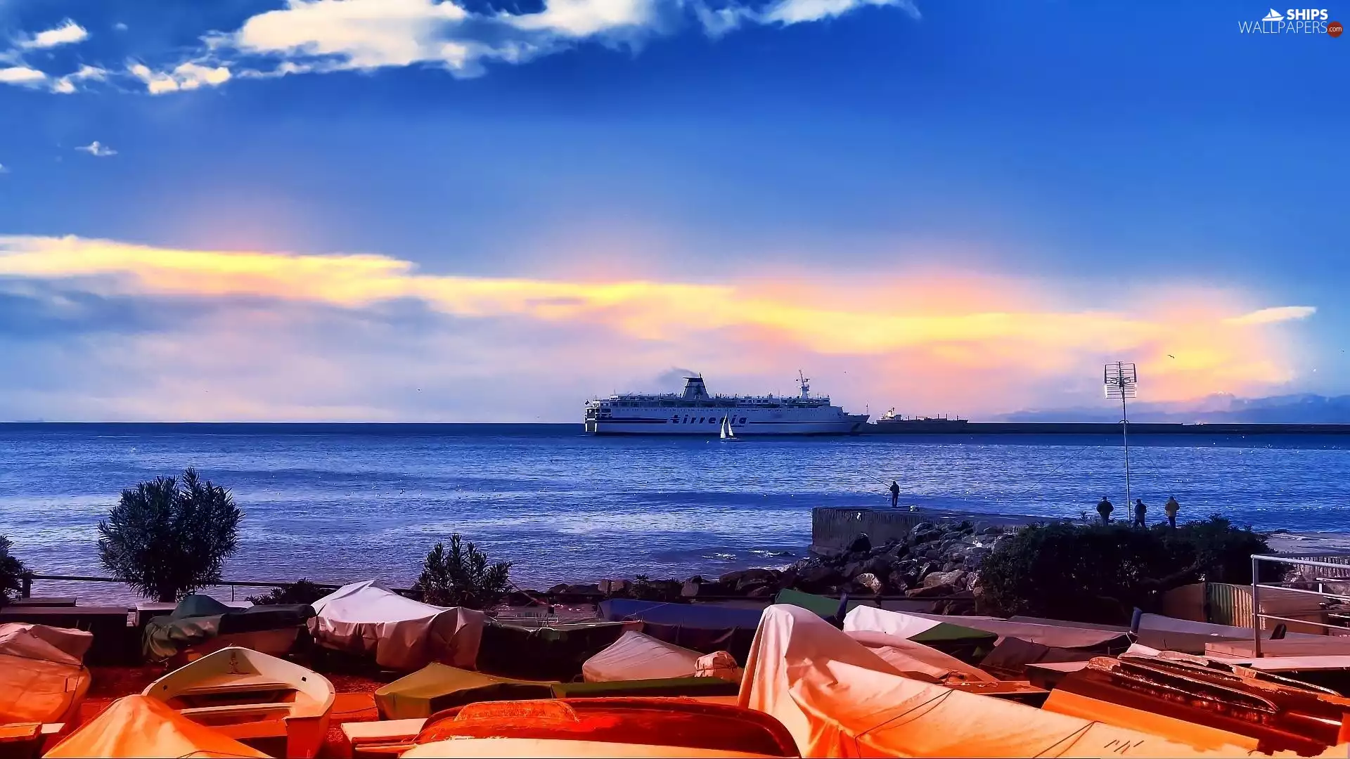 Boats, clouds, vessels, pier, sea