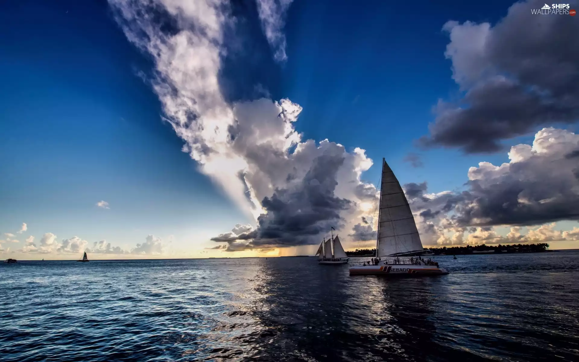 Sky, clouds, Waves, Yachts, sea