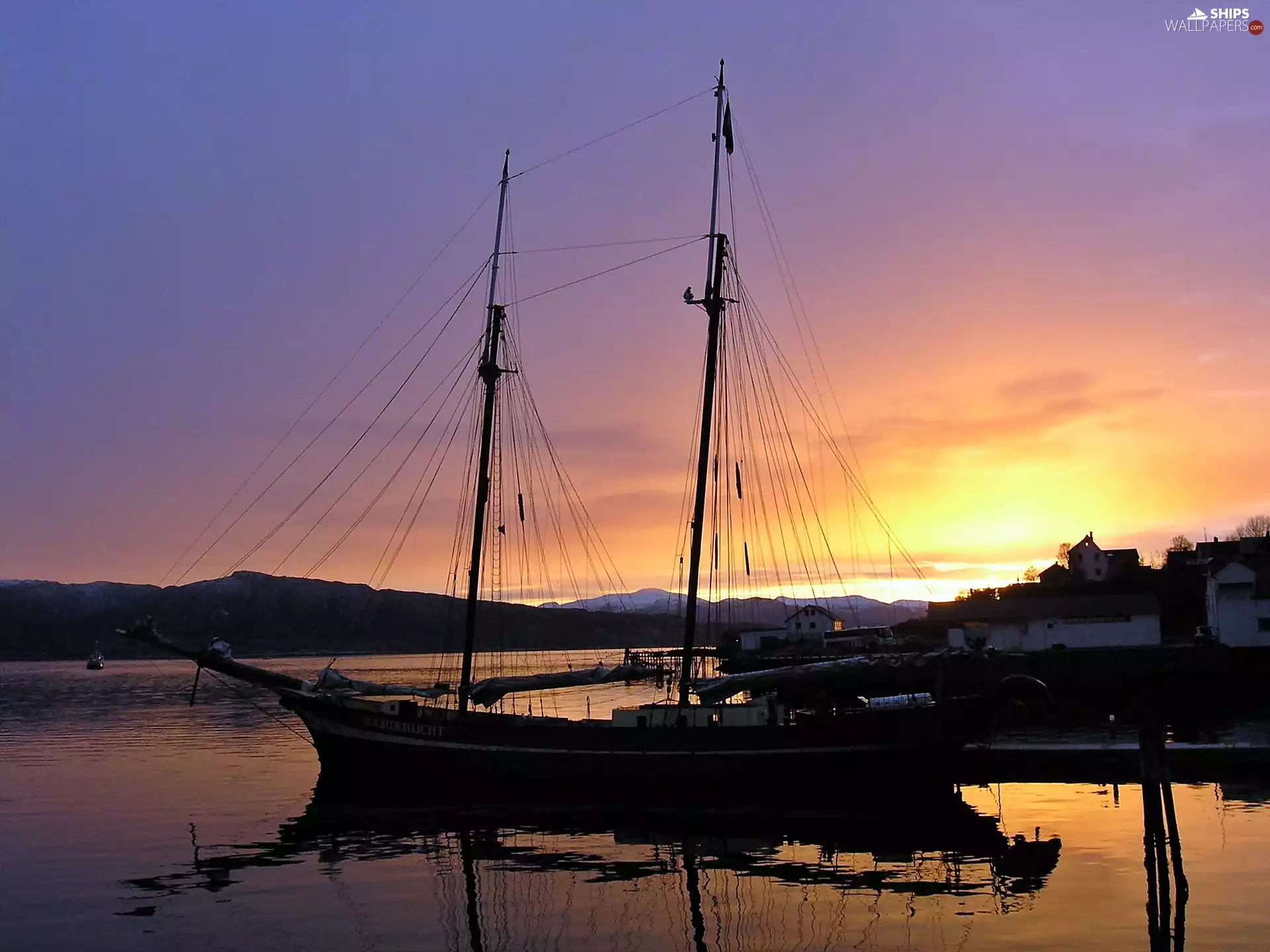 dawn, sailing vessel, Coast, Houses, sea, Lofoten