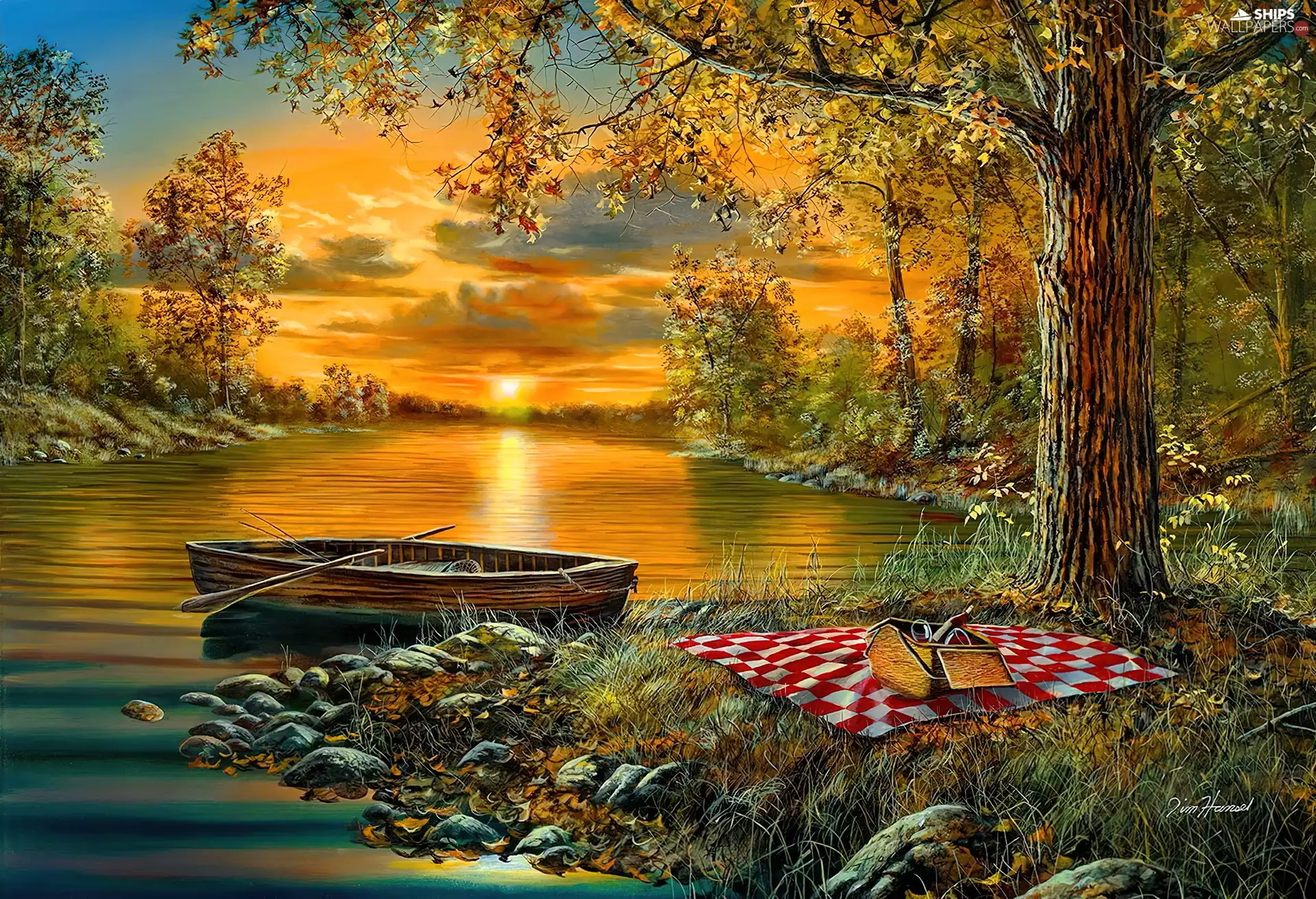 sun, coverlet, Boat, west, lake