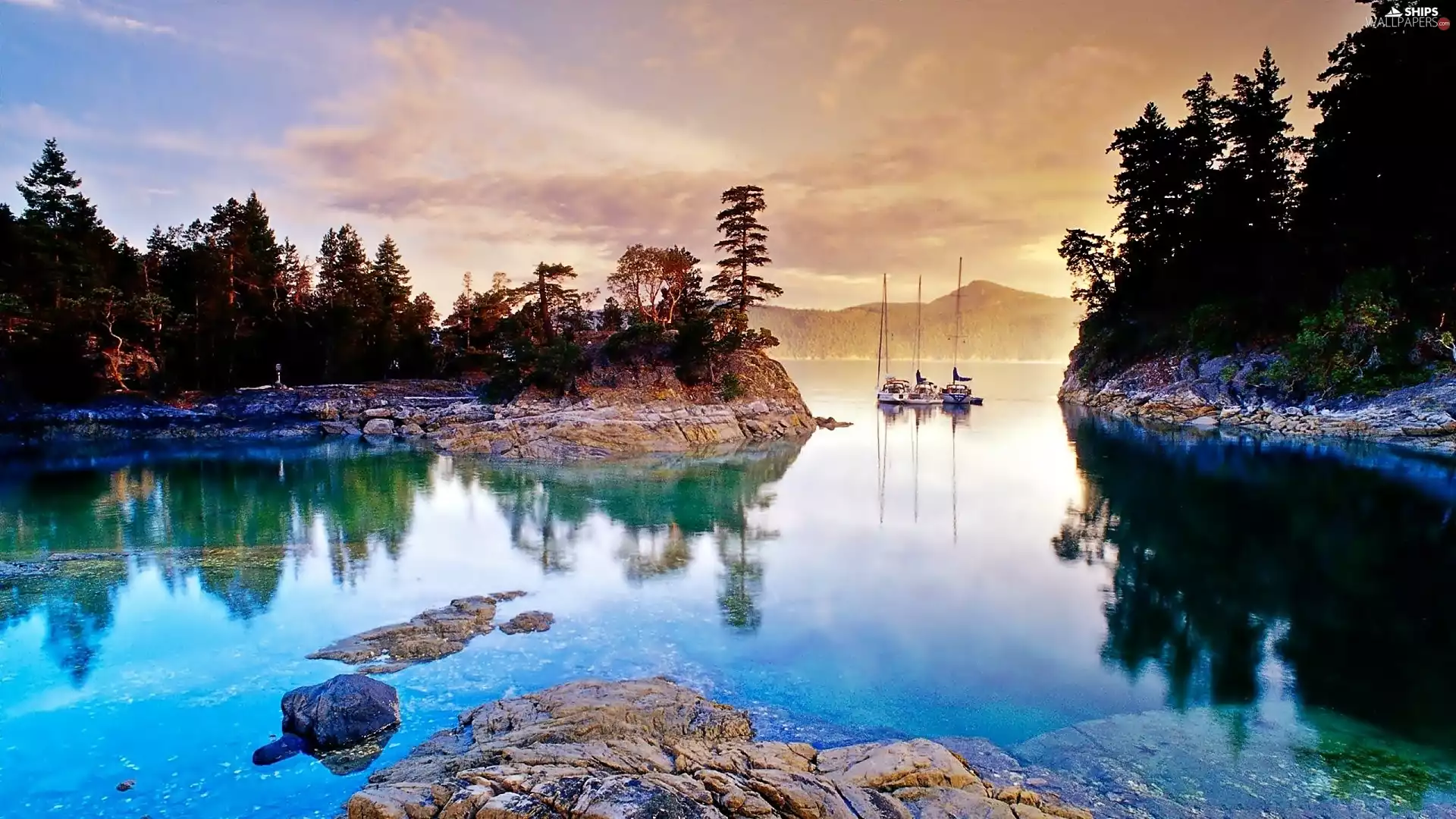 Yachts, Islands, Colombia, Curme, Gulf, dawn, British