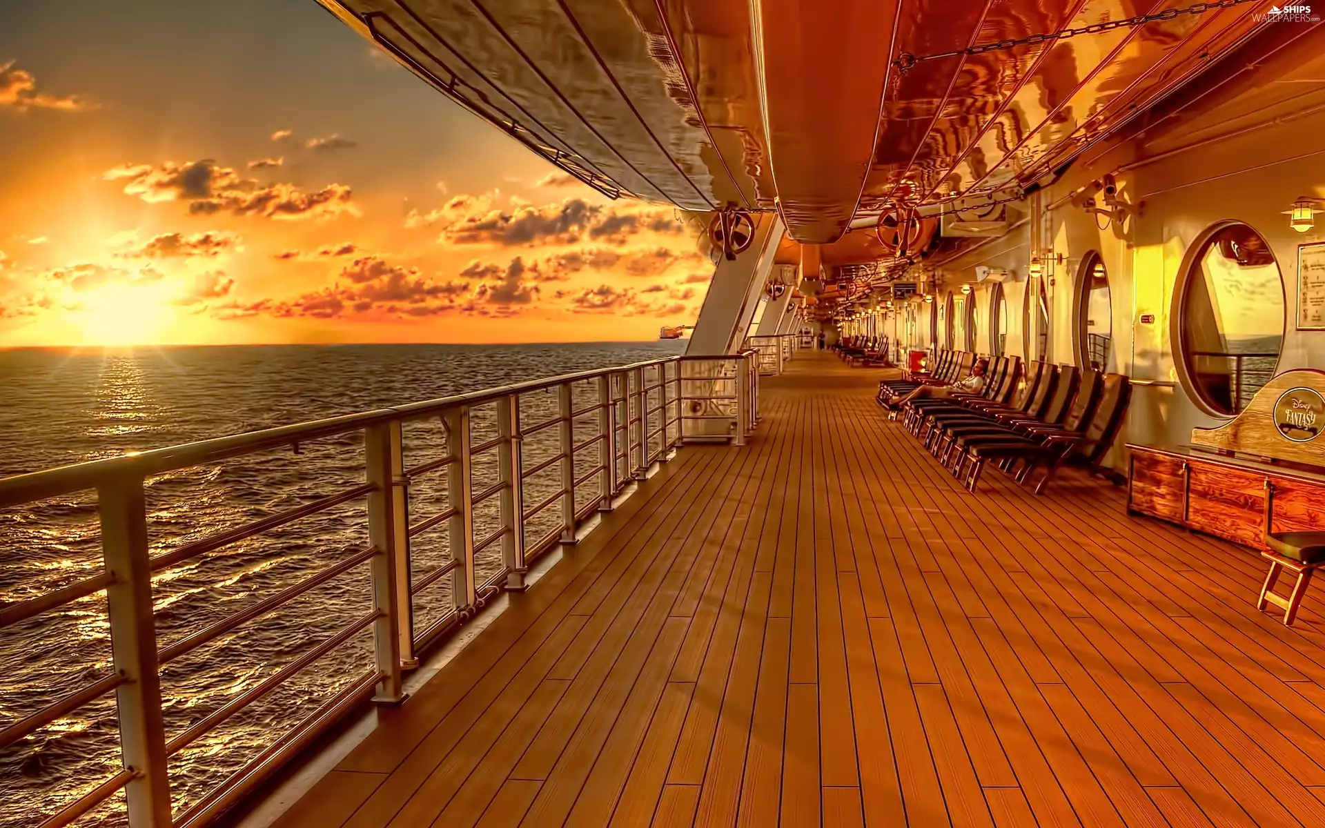 west, sea, deck, deck chair, sun, Ship