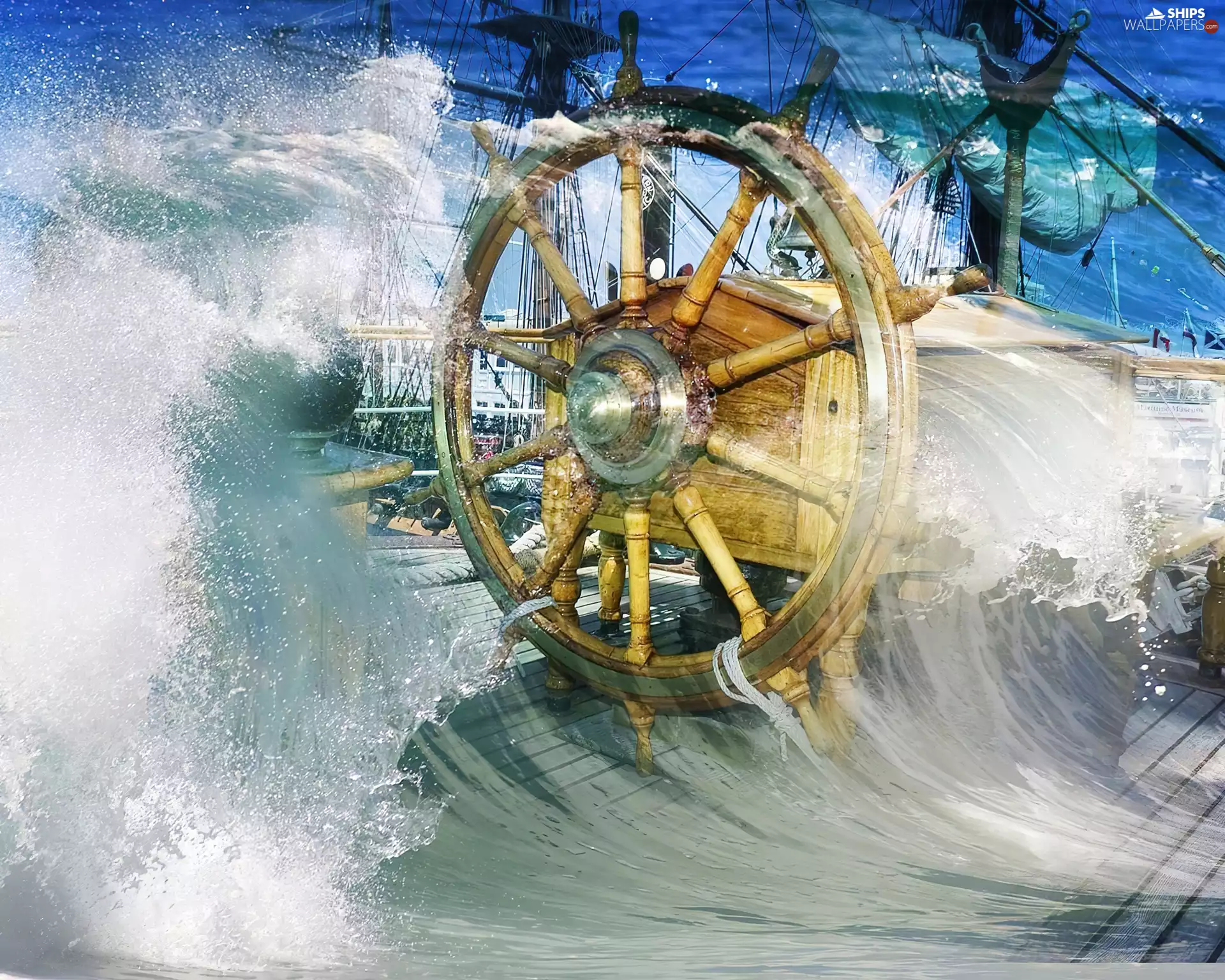 Waves, ship, rudder, deck